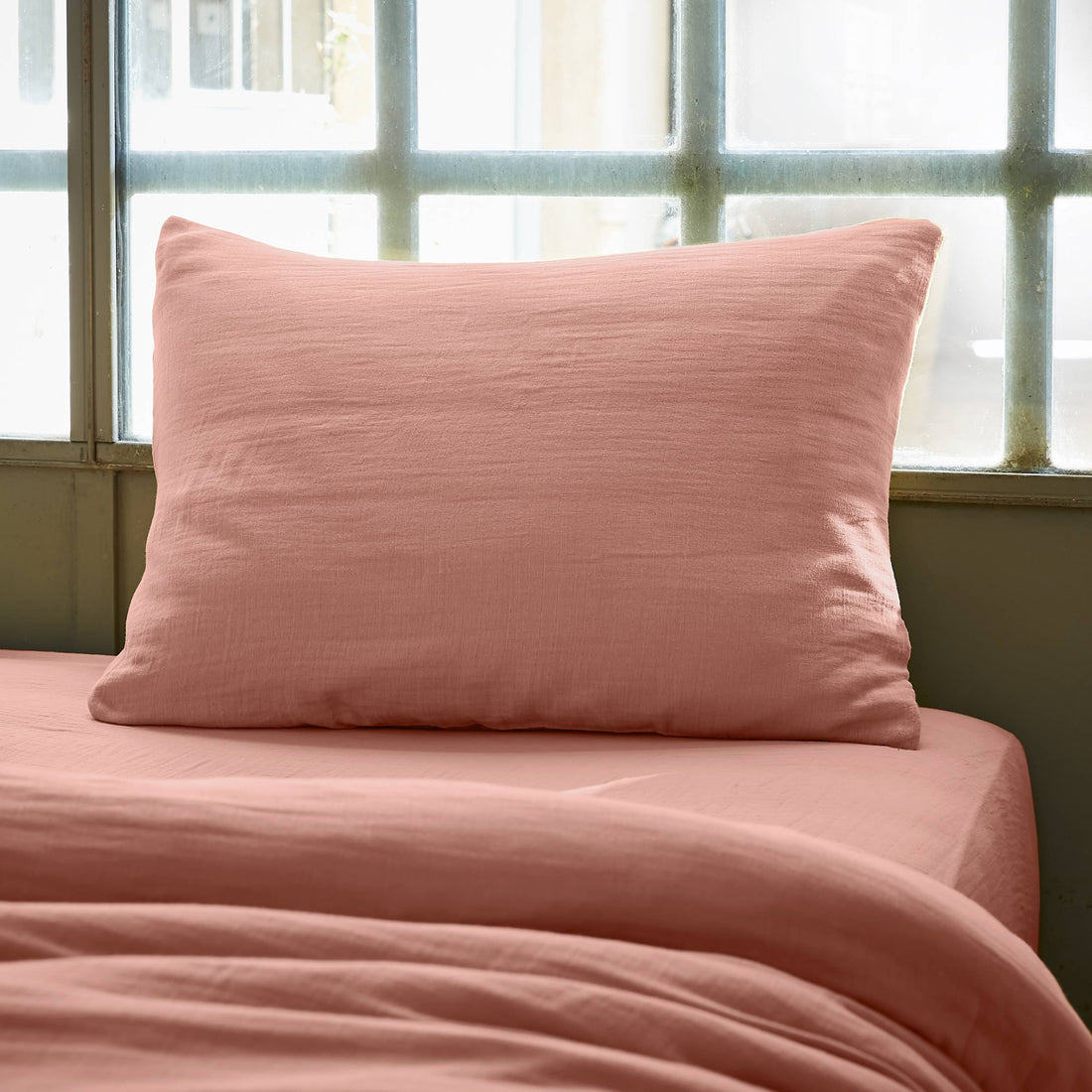 Peach pink muslin pillowcase