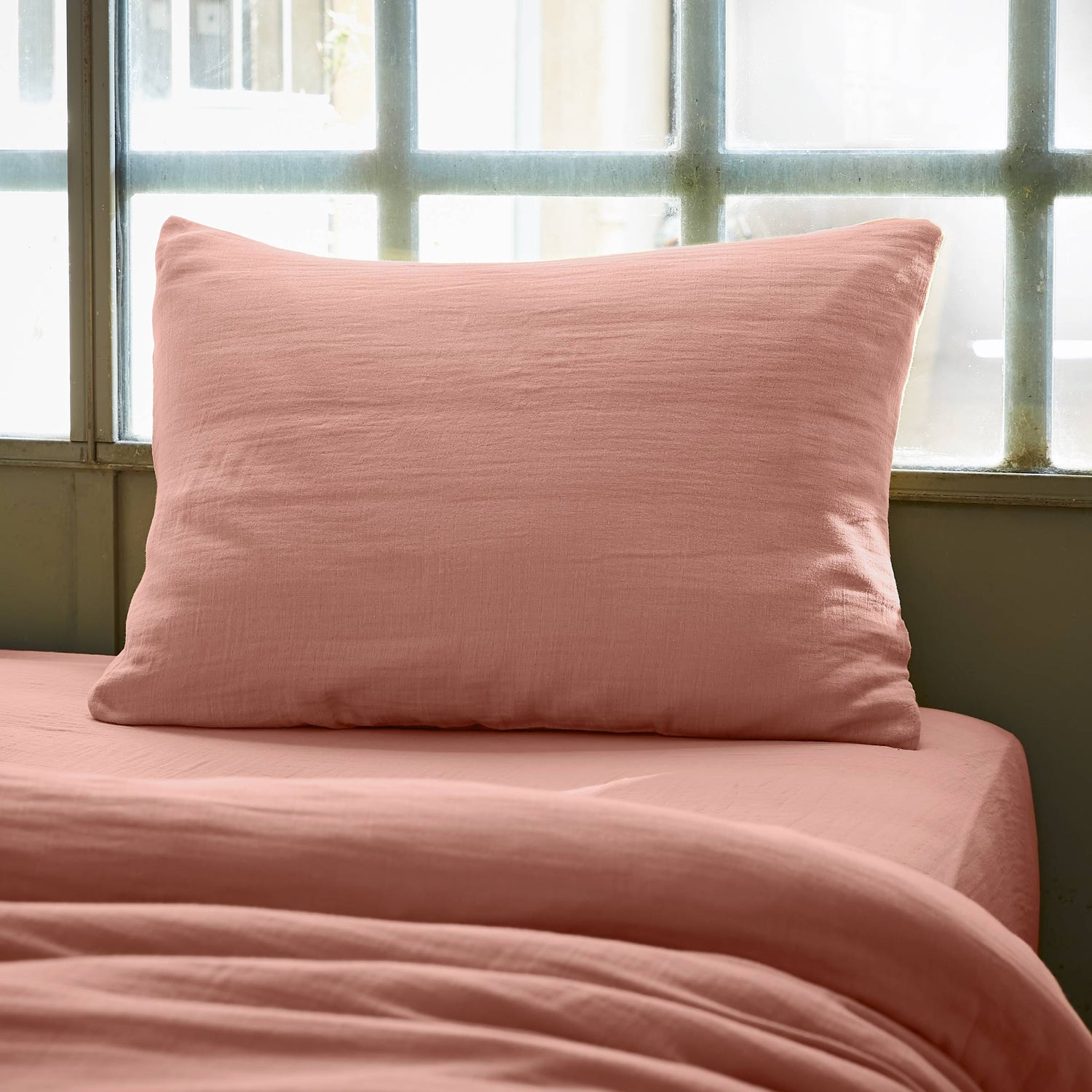 Peach pink muslin pillowcase