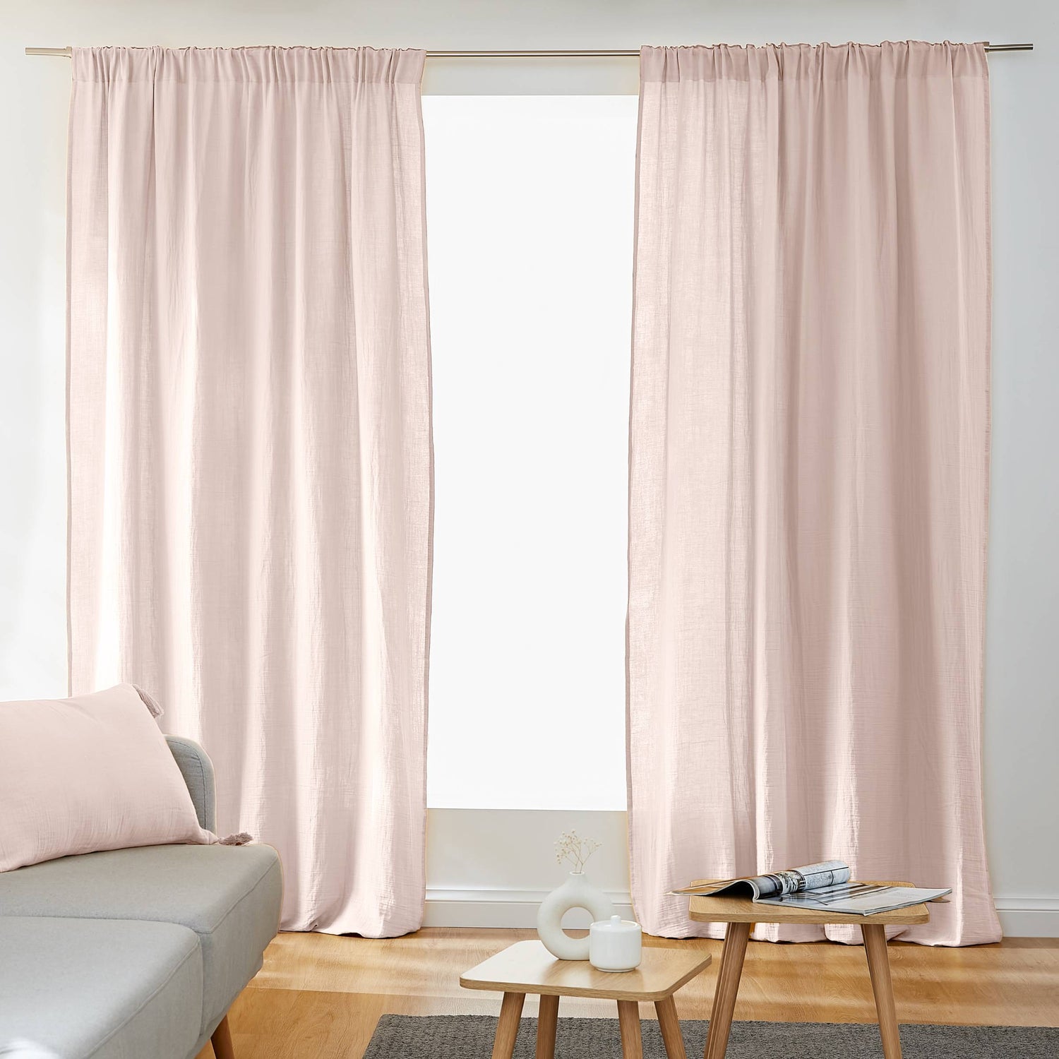 Marshmallow muslin pencil pleat curtain