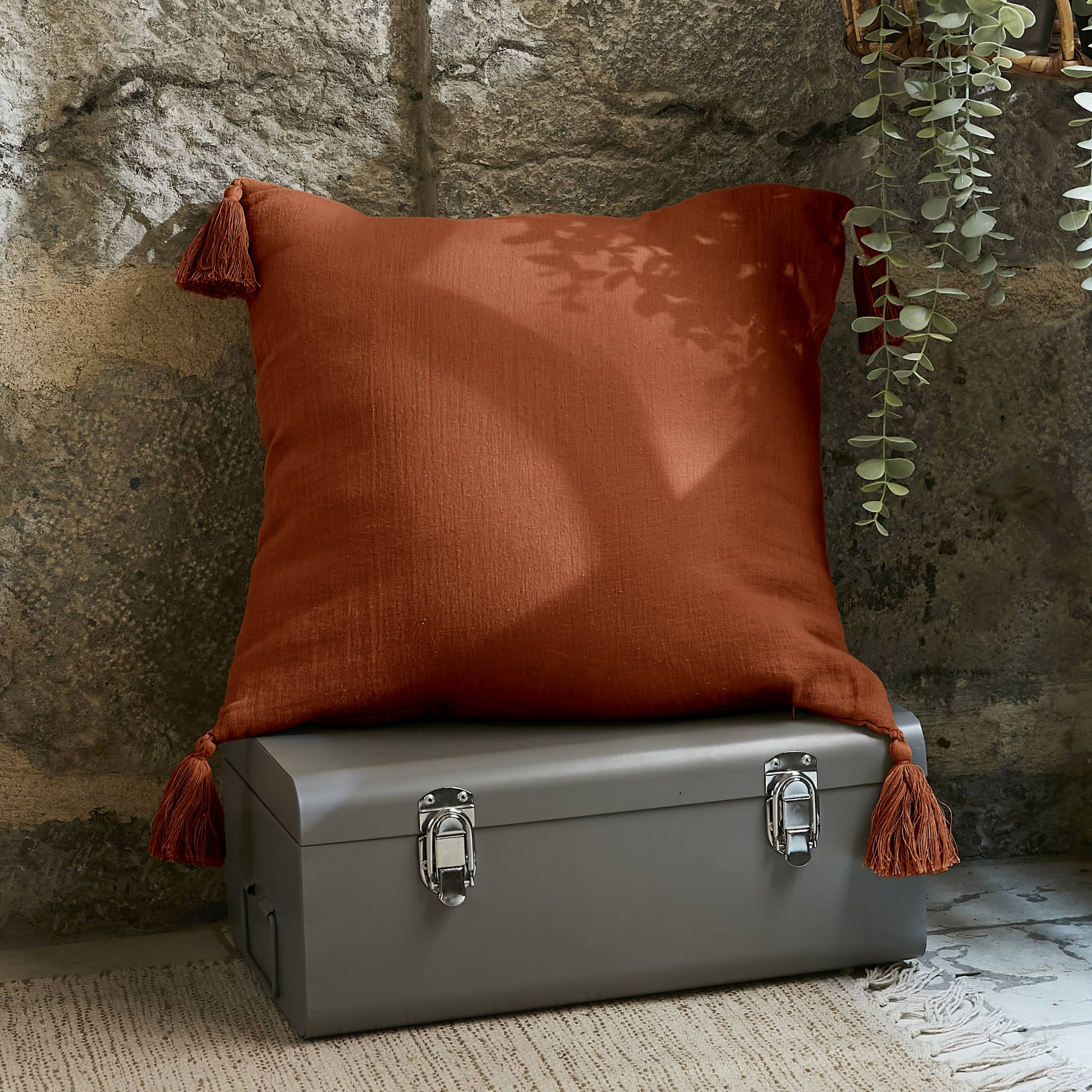 Terracotta muslin cushion