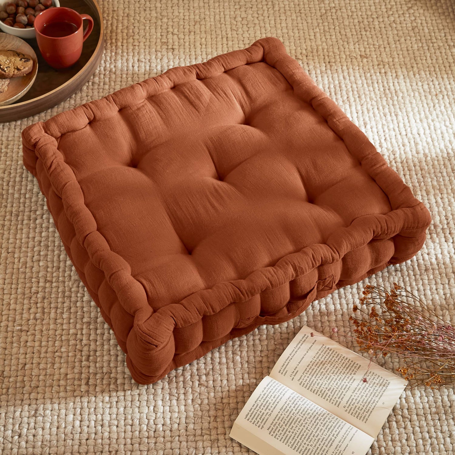 Terracotta muslin floor cushion