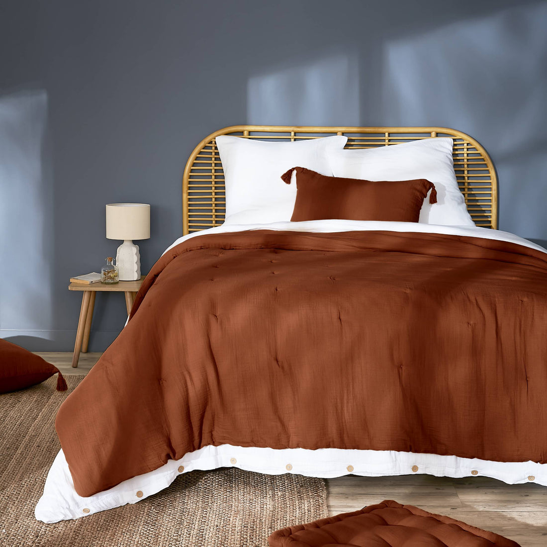 Terracotta muslin bedspread