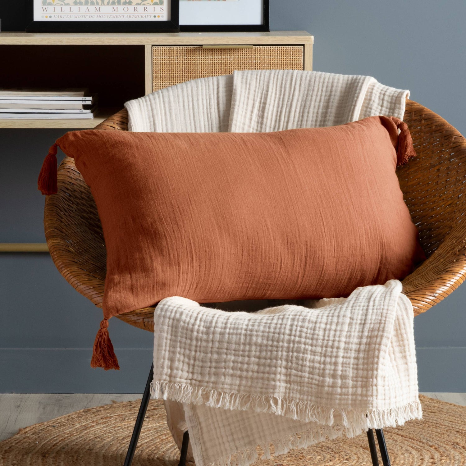 Terracotta muslin cushion