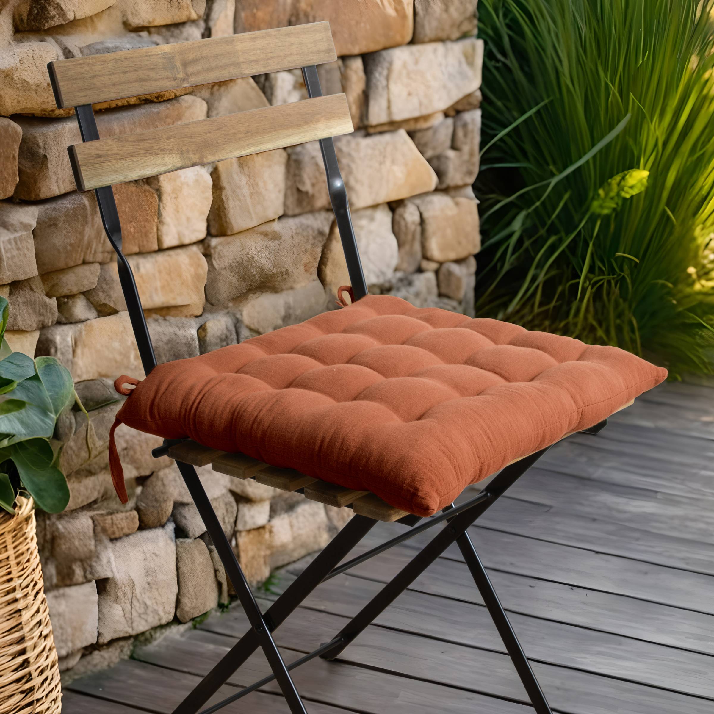 Terracotta muslin chair cushion