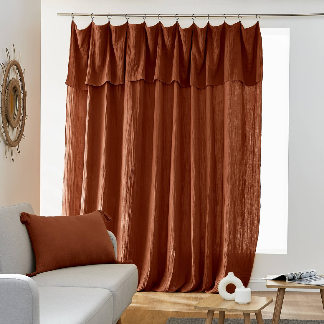 Terracotta adjustable muslin curtain