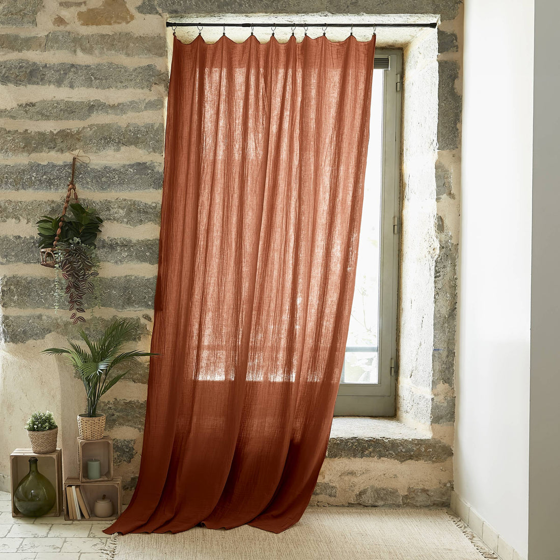 Terracotta adjustable muslin curtain