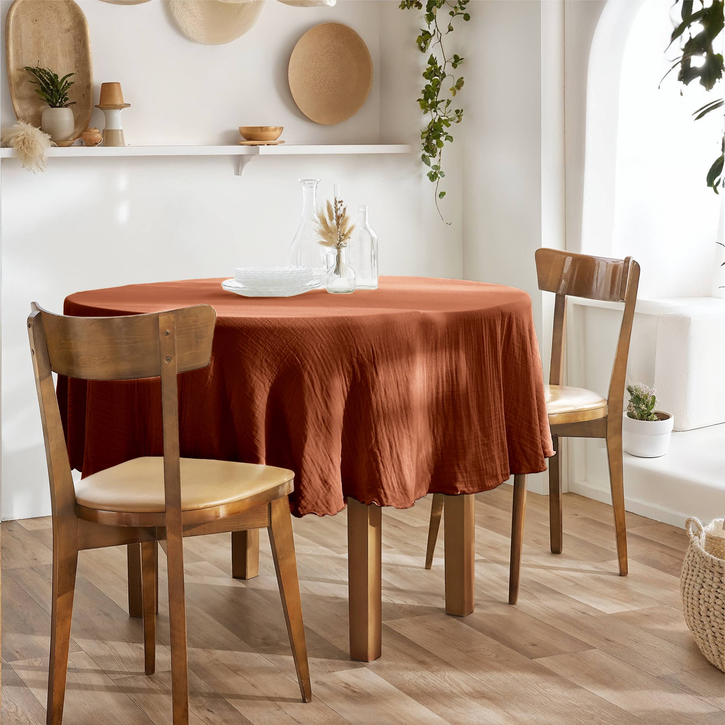 Terracotta round muslin tablecloth