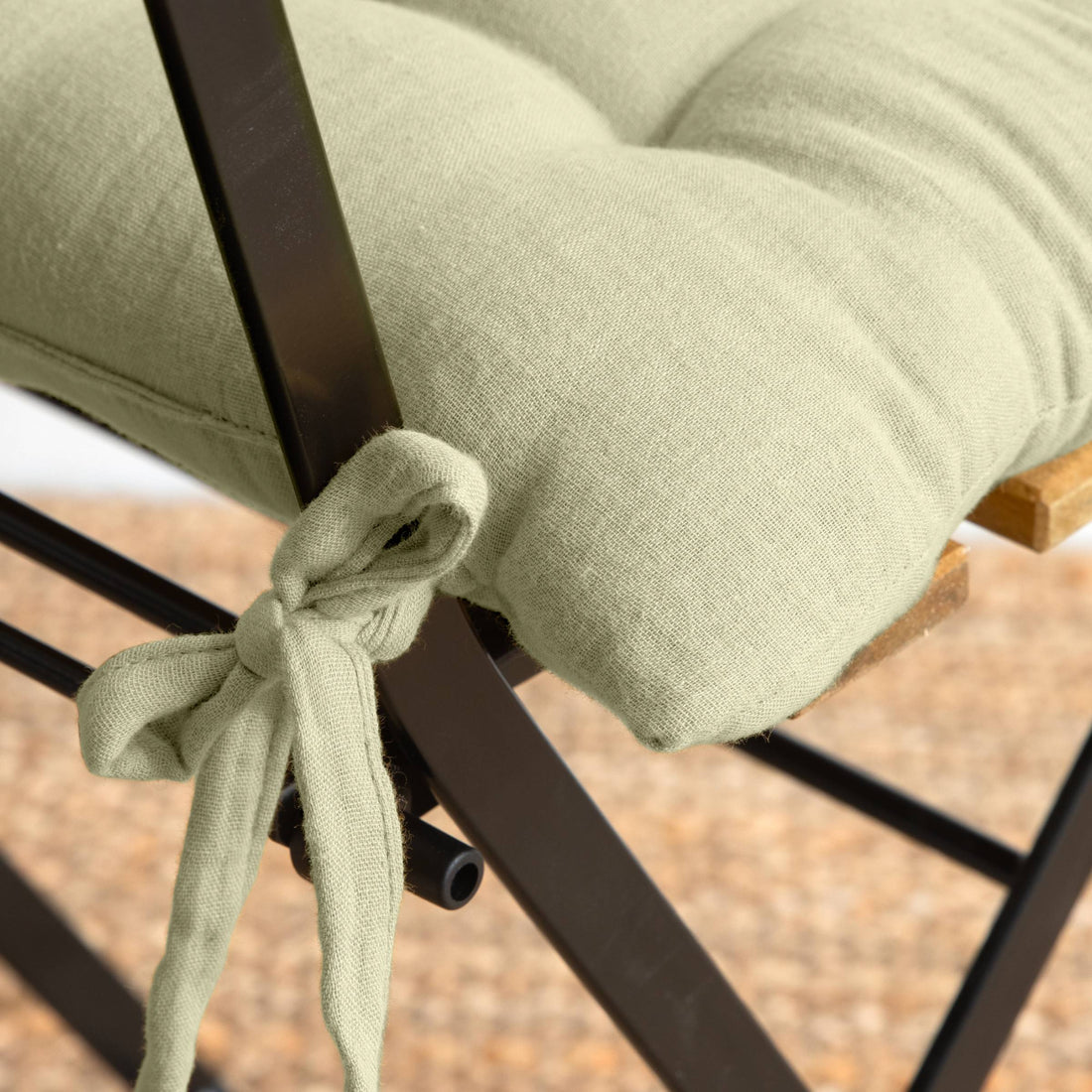Light green muslin chair cushion