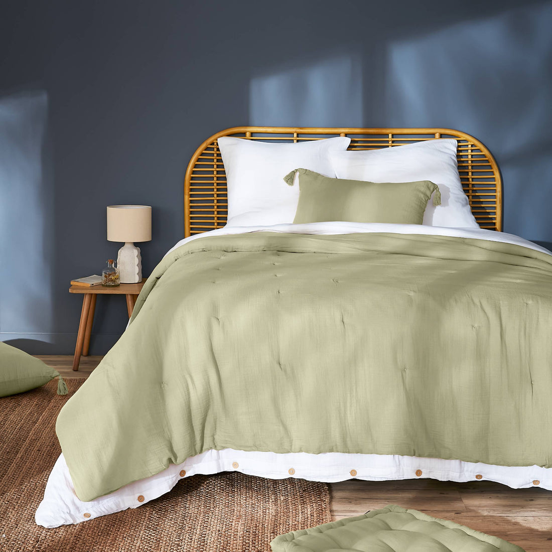 Light green muslin bedspread