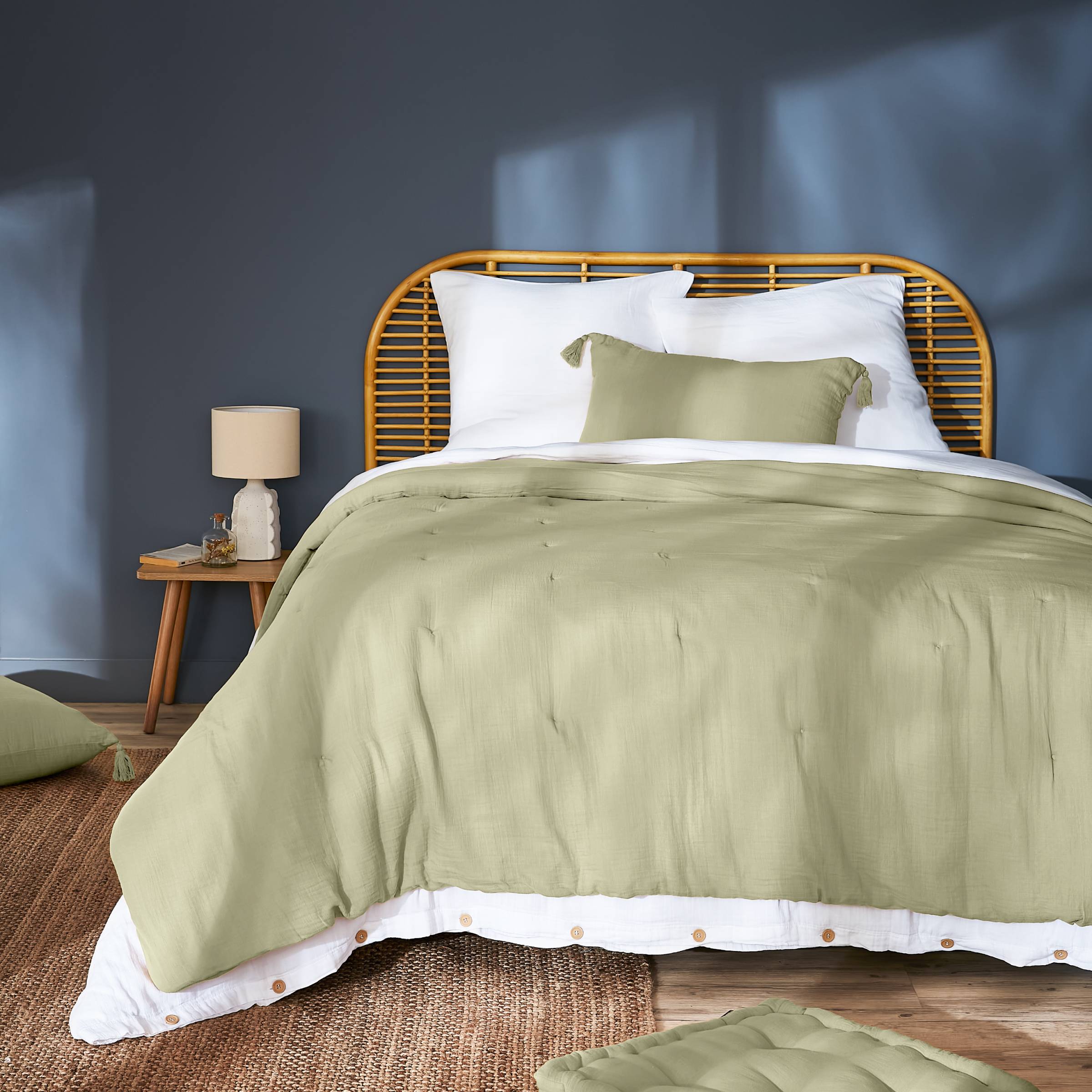 Light green muslin bedspread