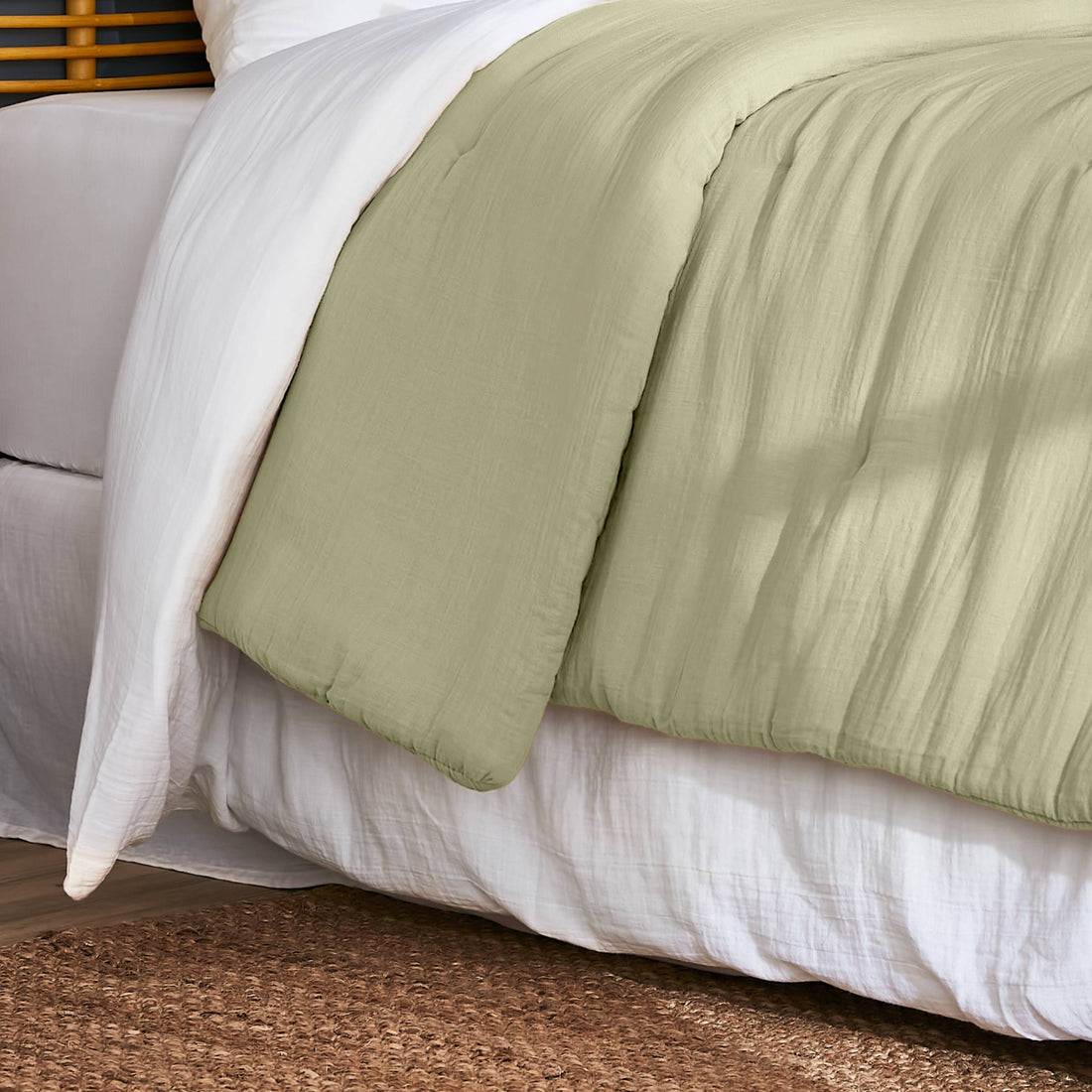 Light green muslin bedspread