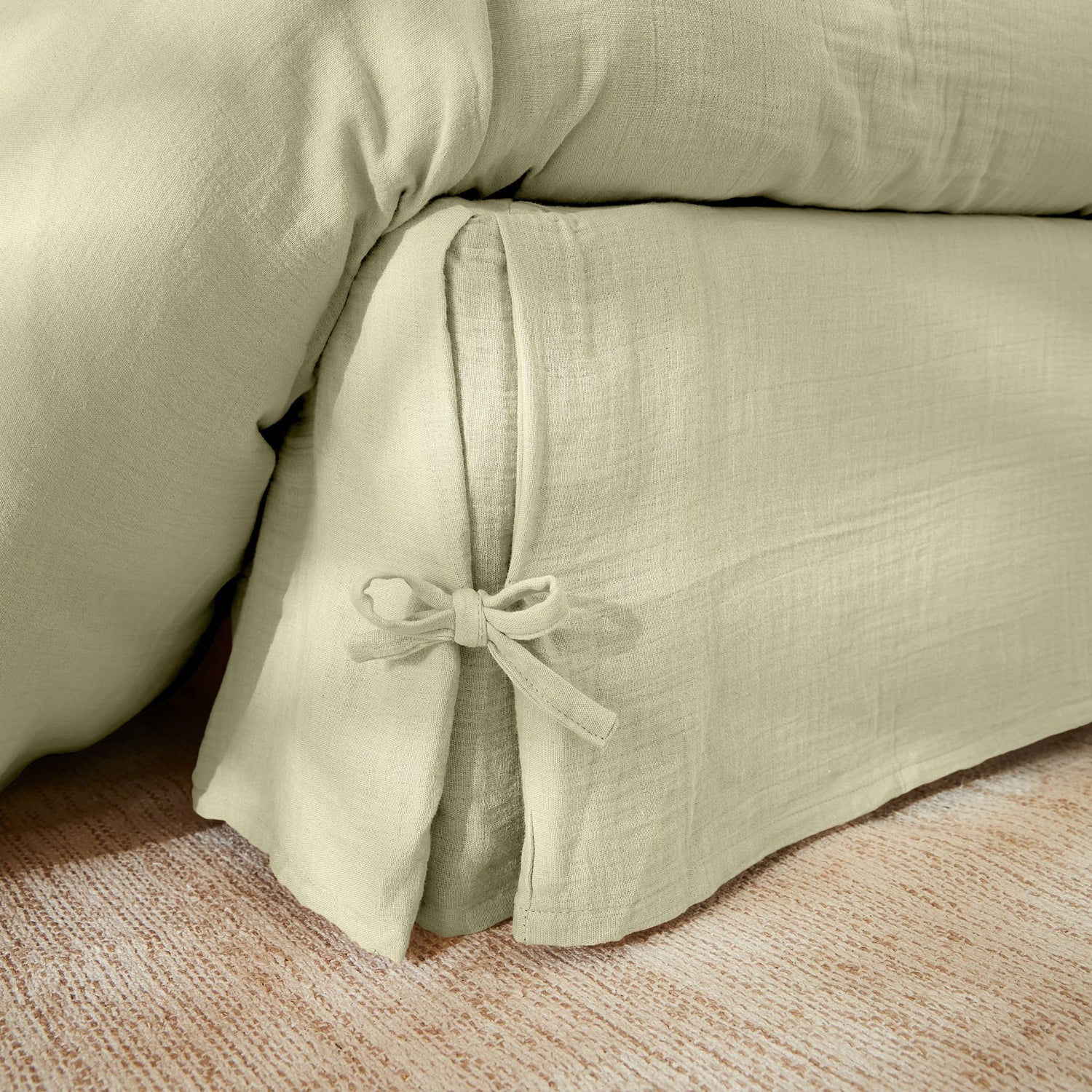 Light green muslin bed skirt