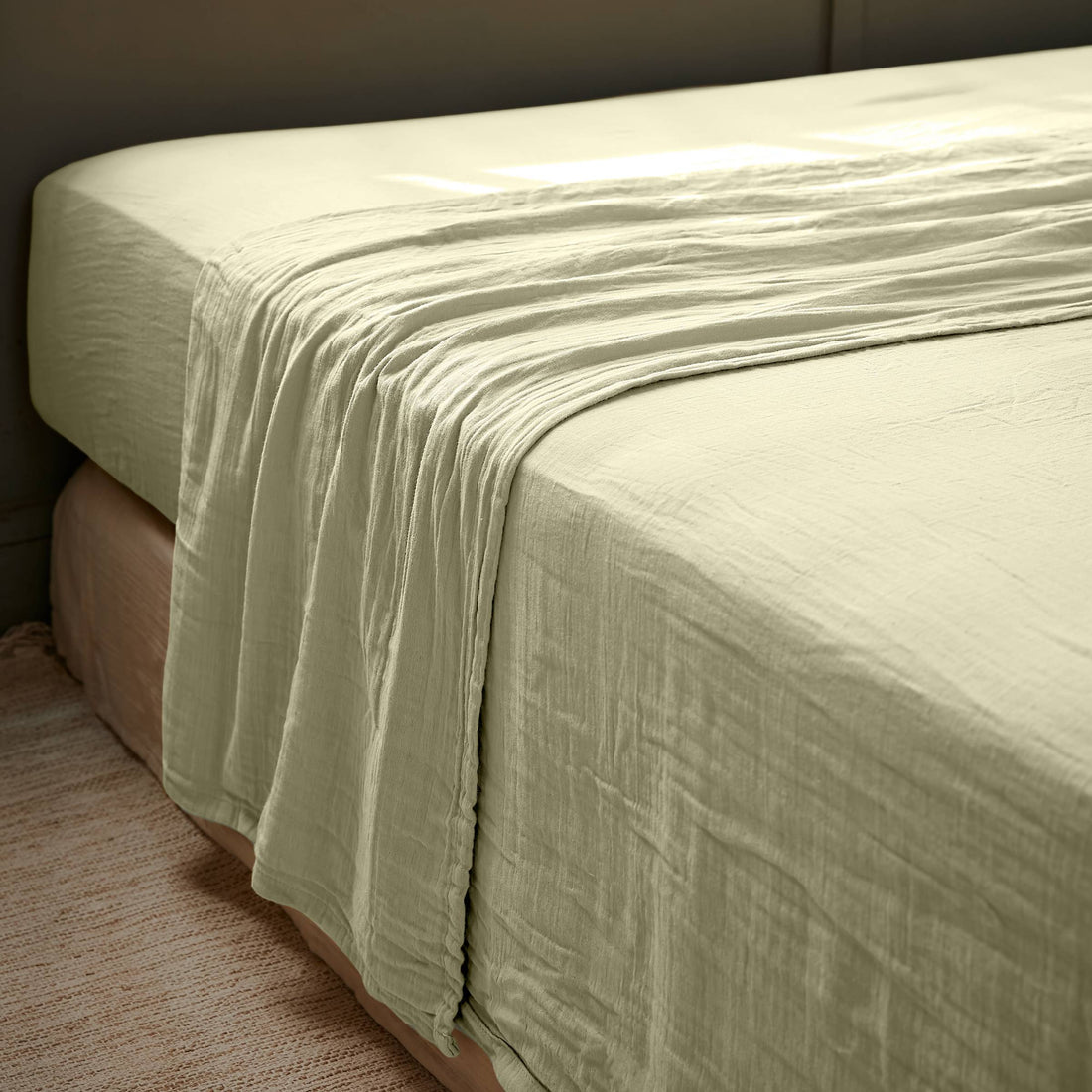 Light green muslin flat sheet