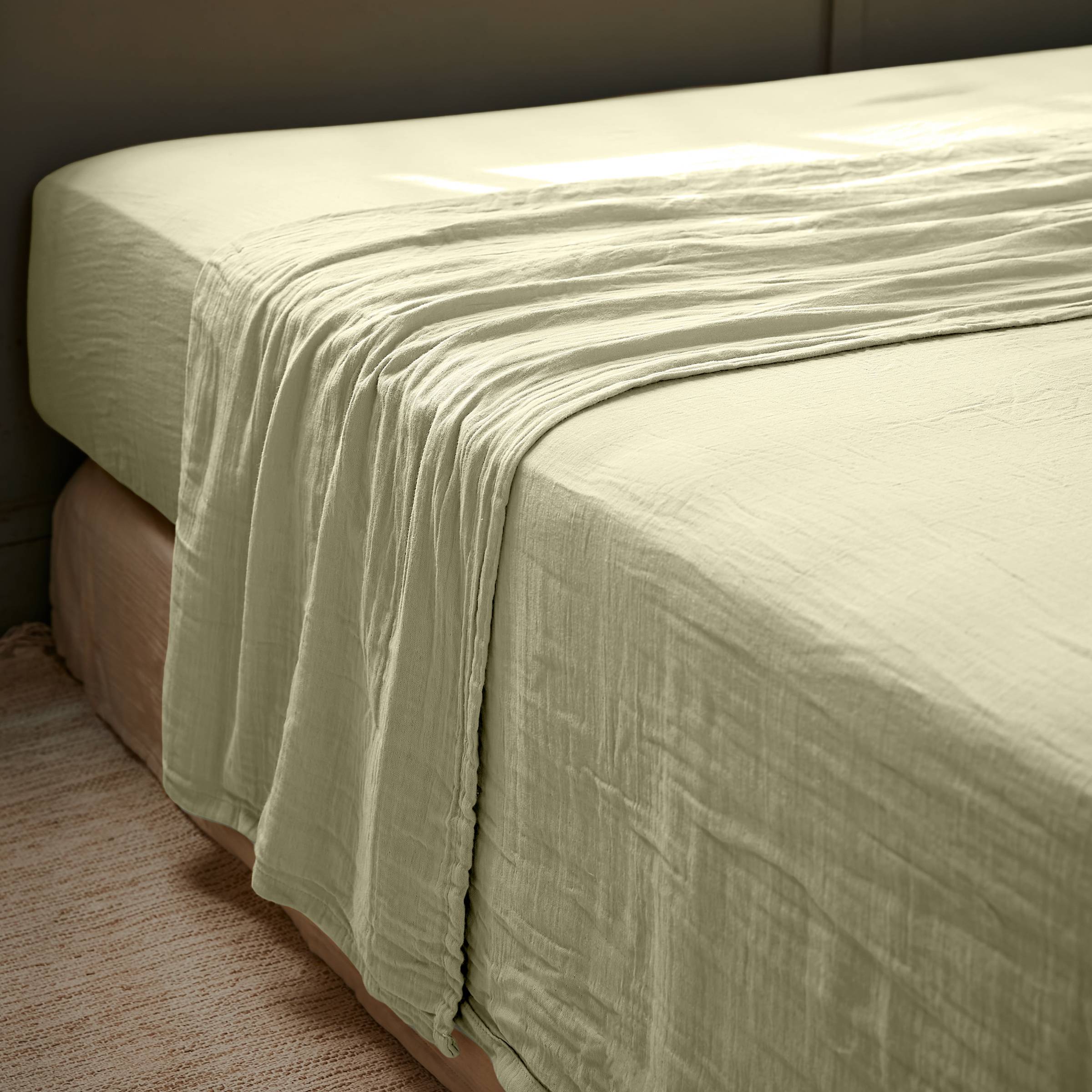 Light green muslin flat sheet