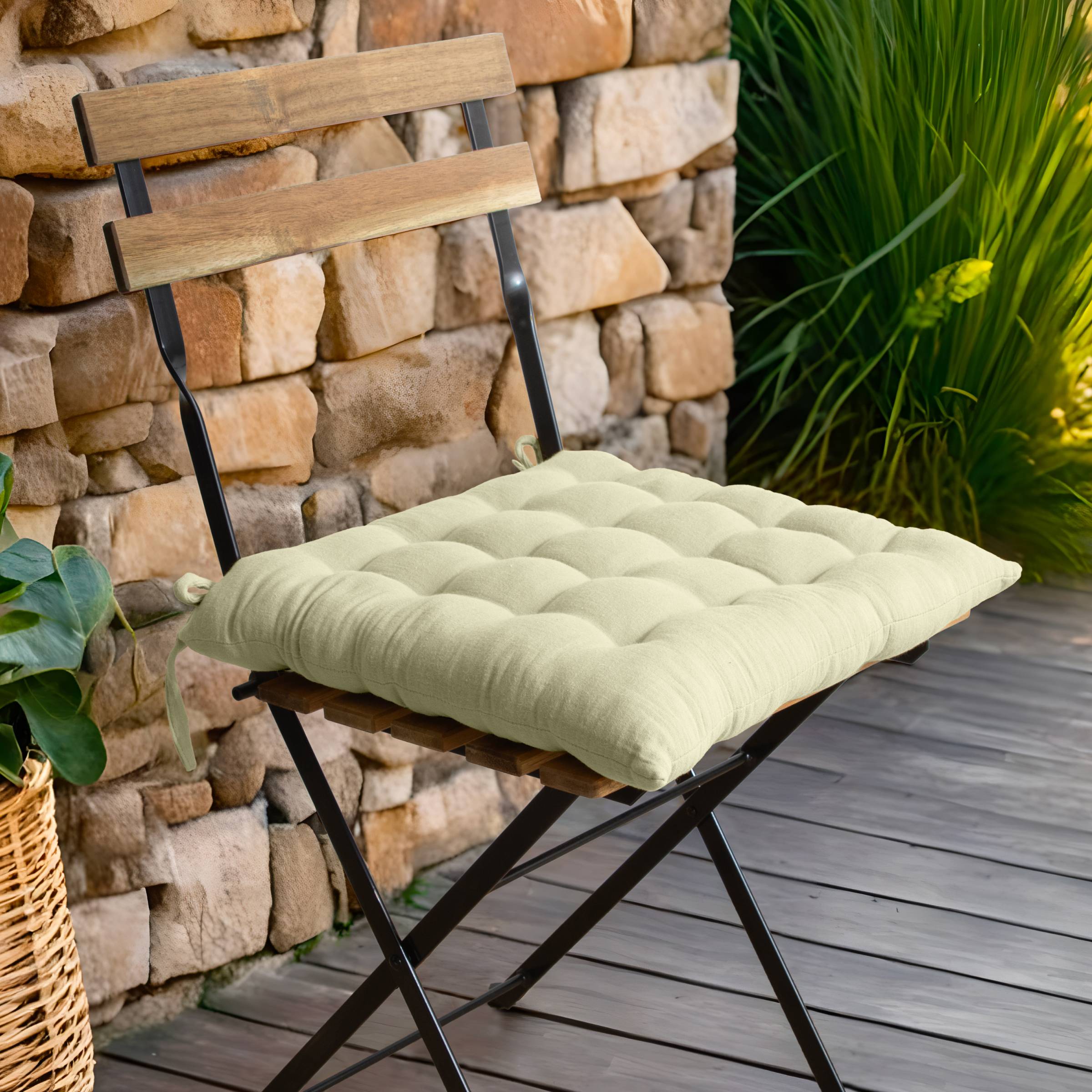 Light green muslin chair cushion