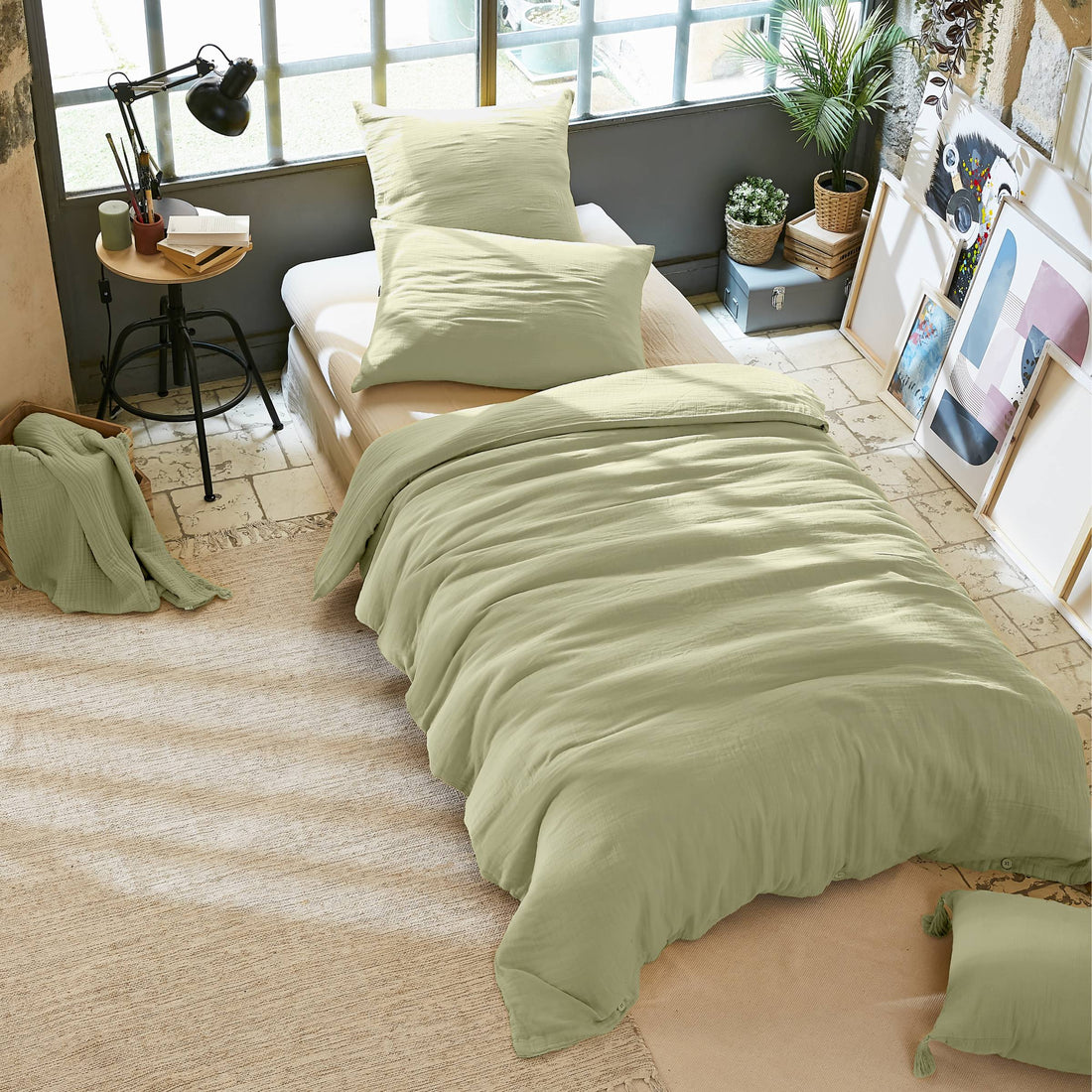 Light green muslin duvet cover