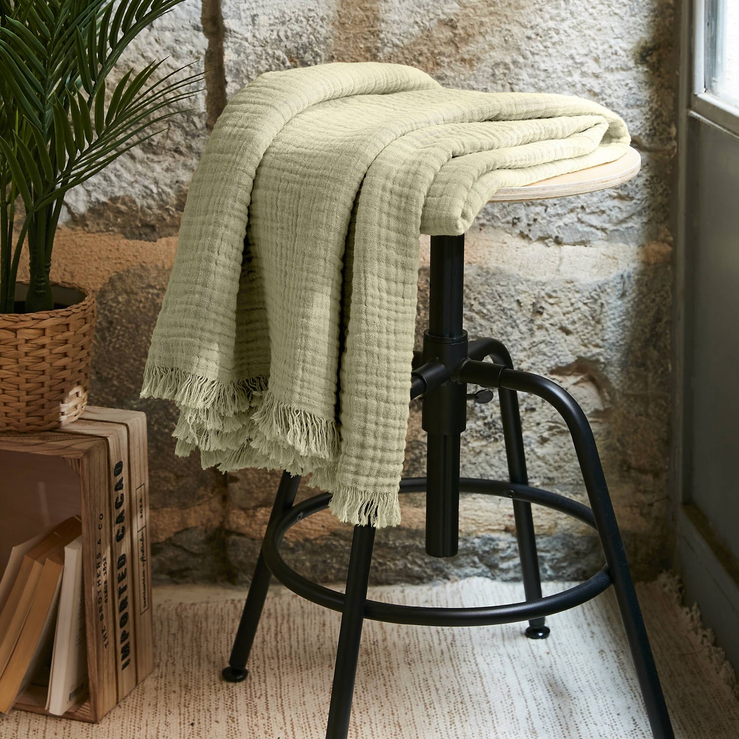 Light green muslin throw