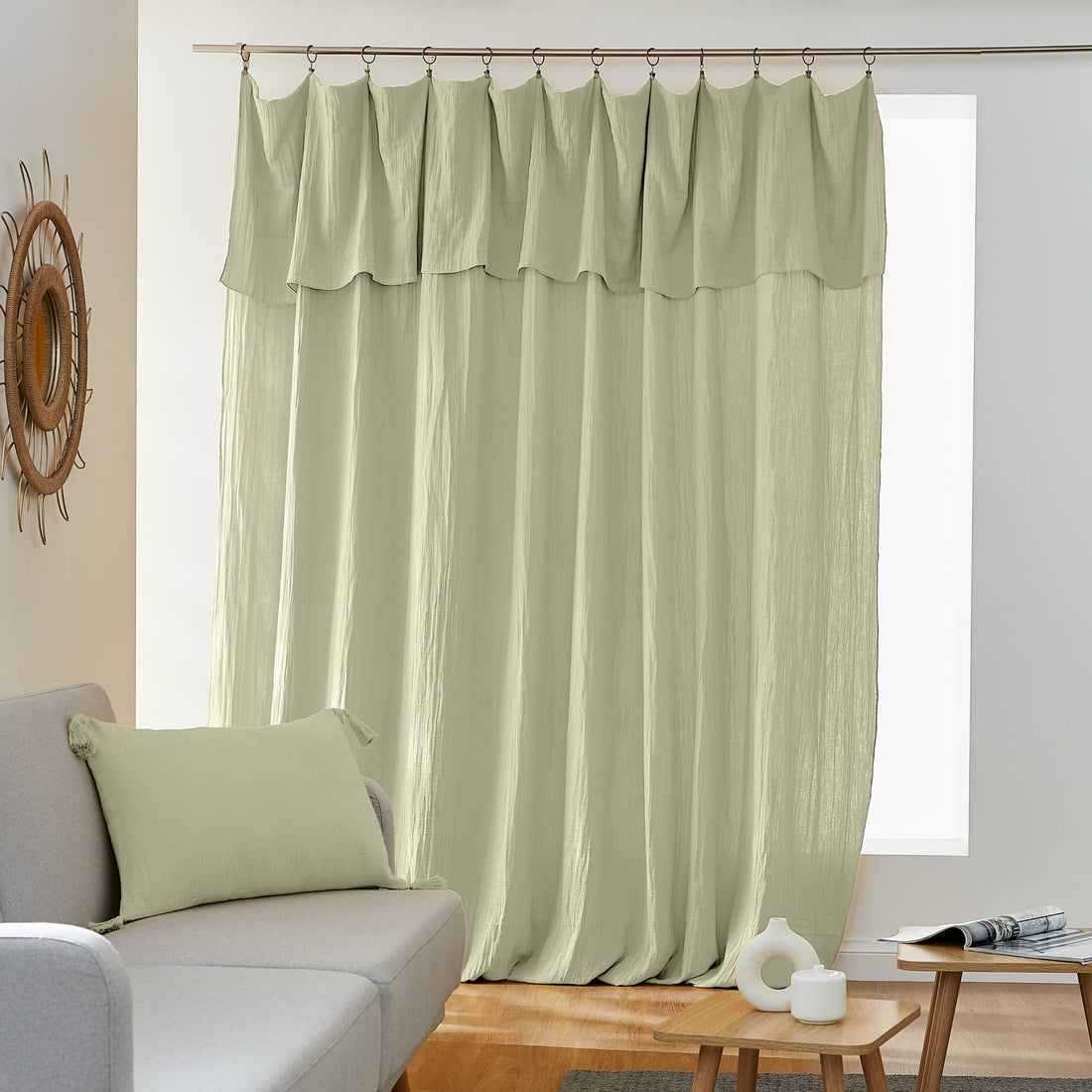 Light green adjustable muslin curtain