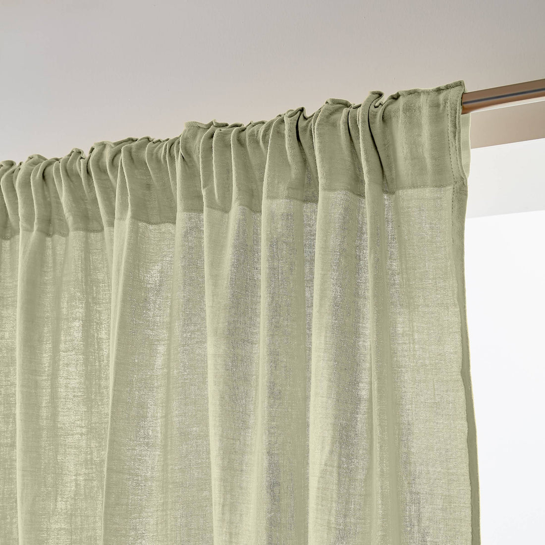 Light green muslin pencil pleat curtain