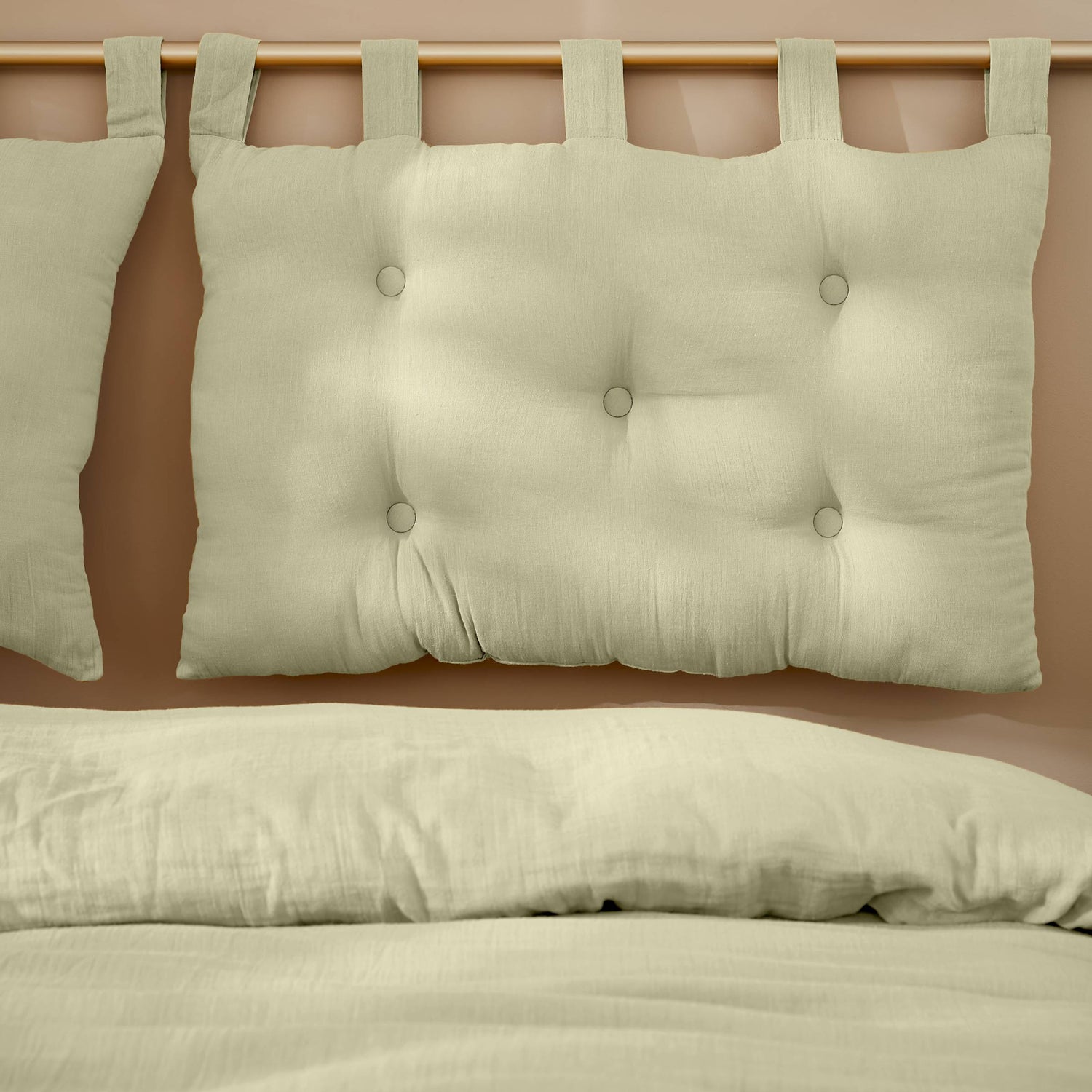 Light green muslin headboard