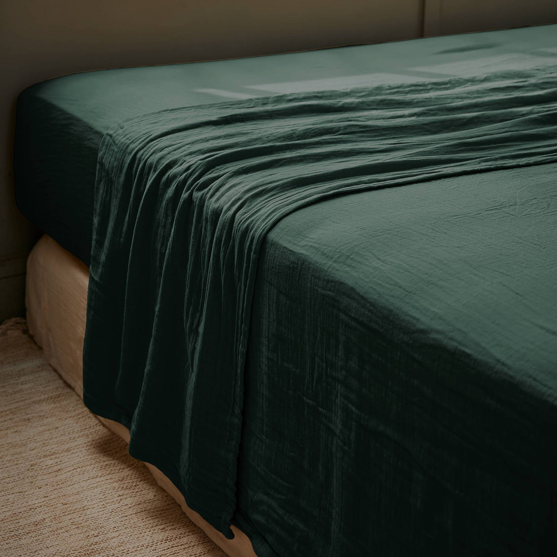Fir green muslin flat sheet