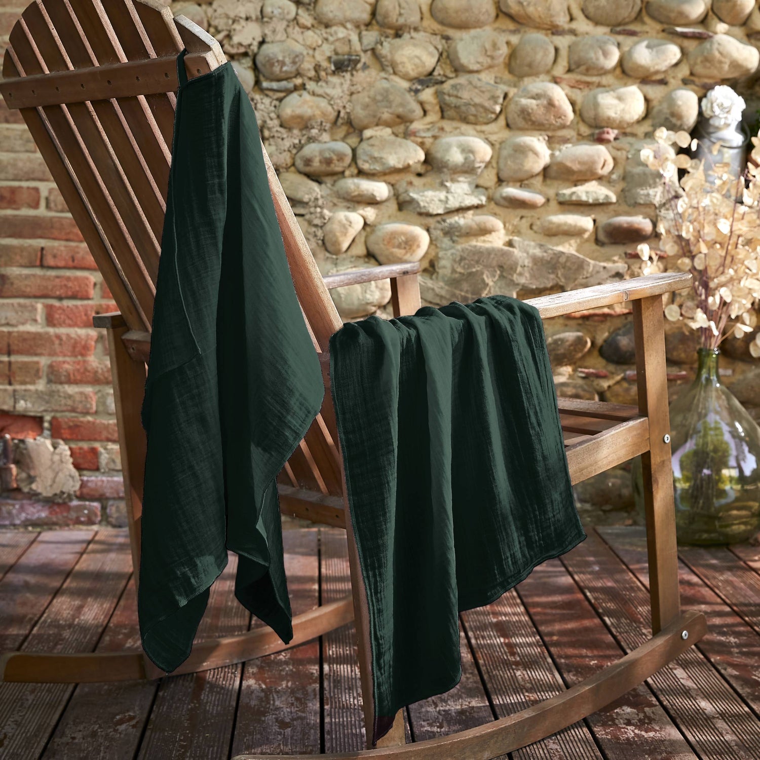 Fir green muslin hand towel - set of 2