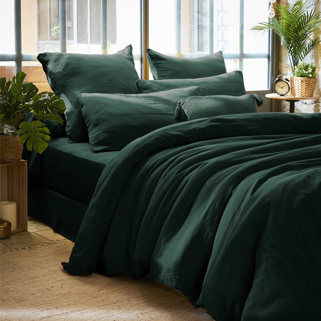 Fir green muslin duvet cover