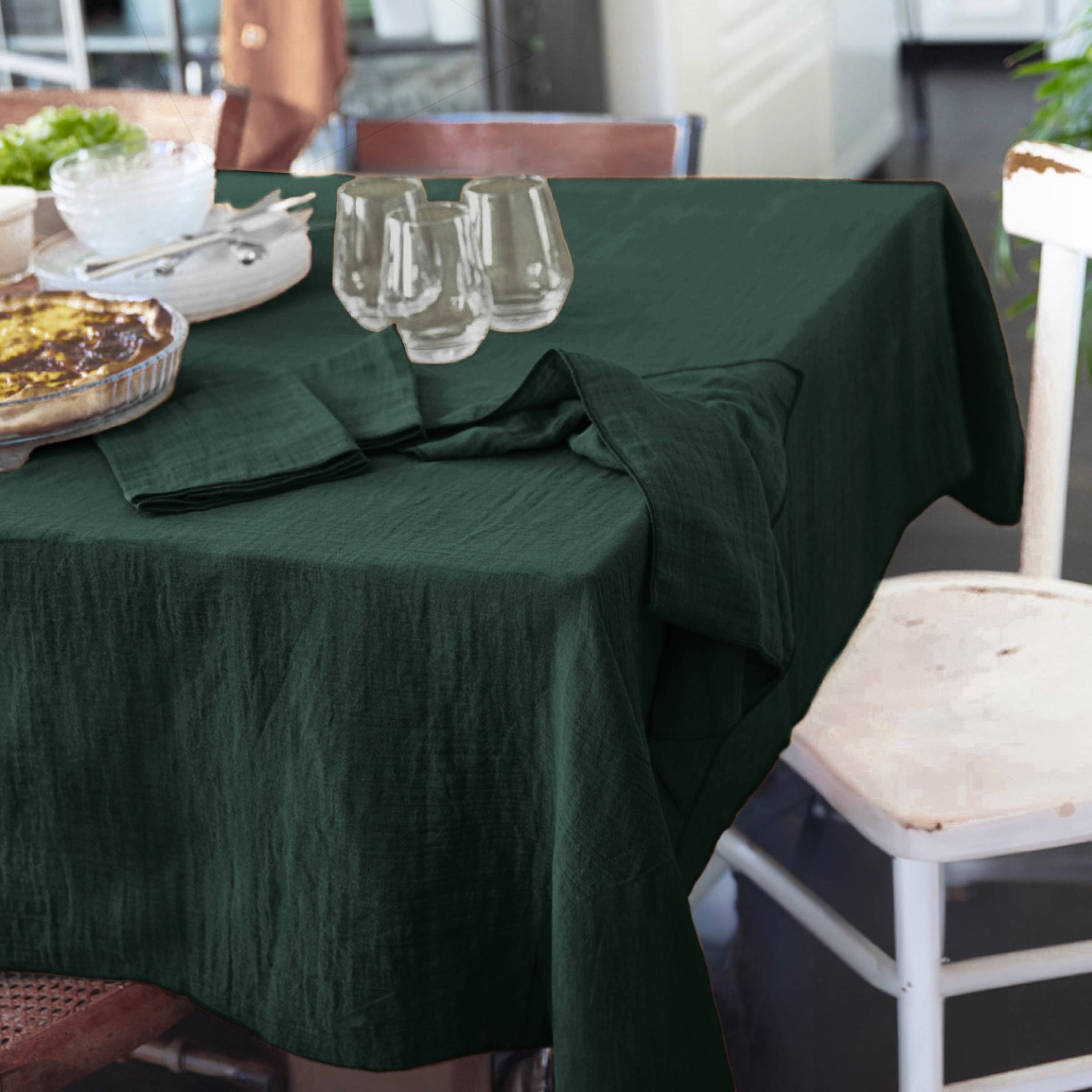 Fir green rectangular muslin tablecloth