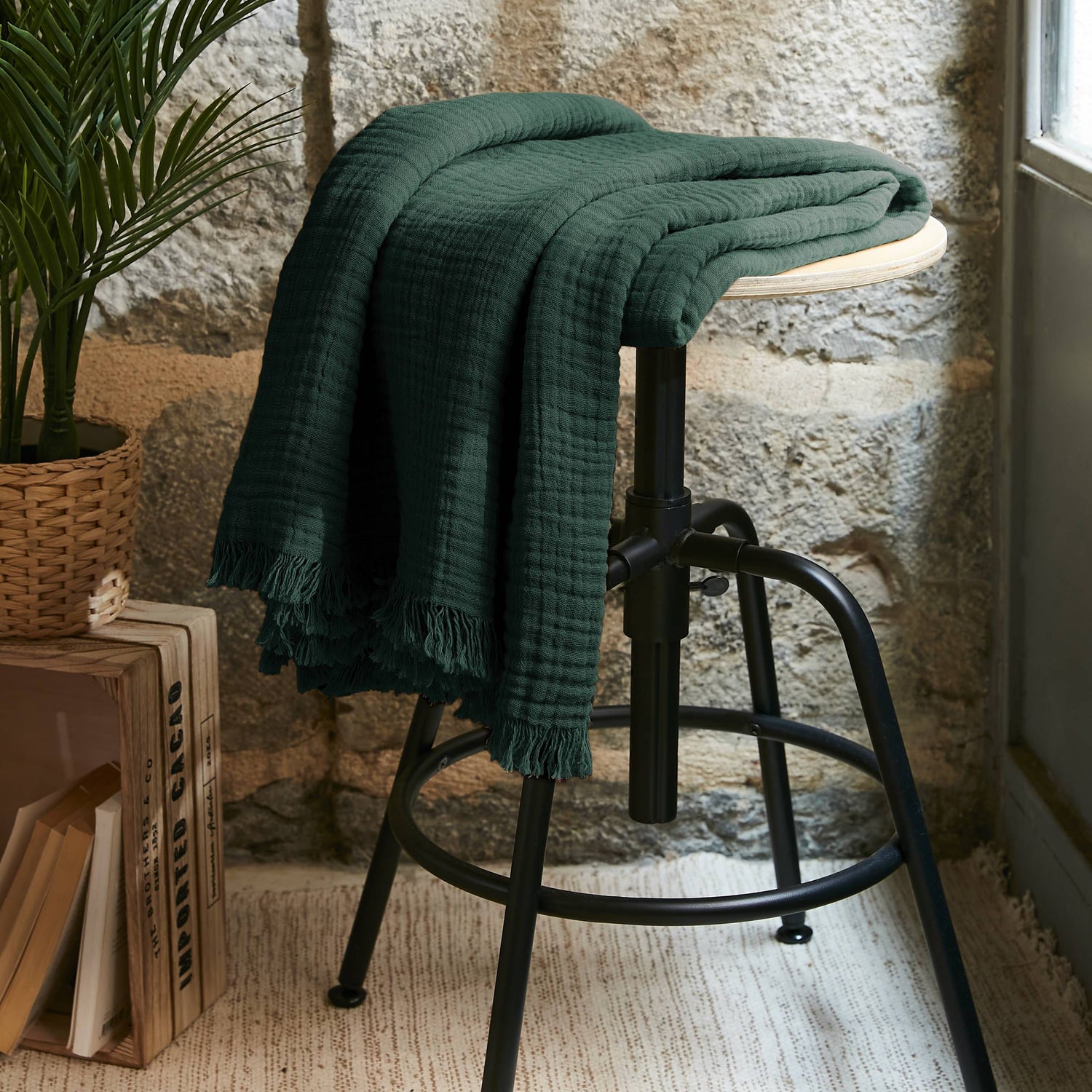 Fir green muslin throw
