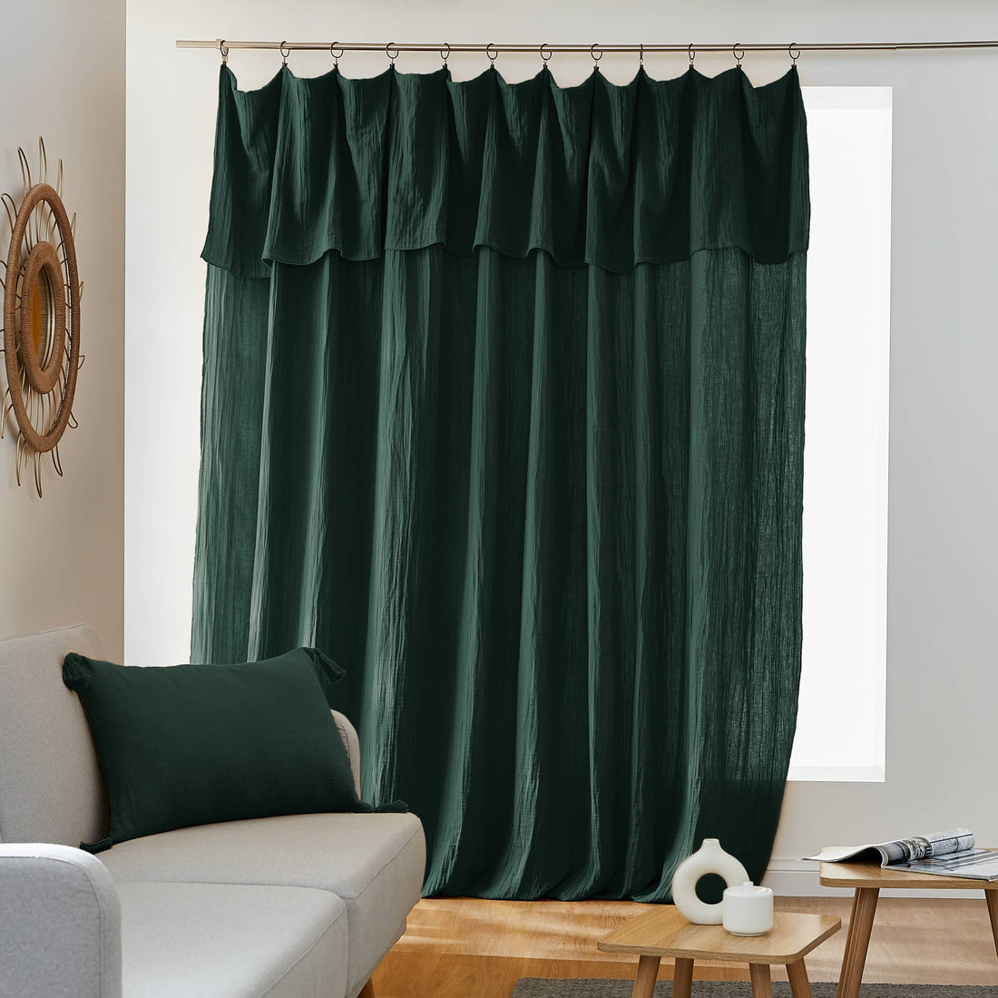 Fir green adjustable muslin curtain