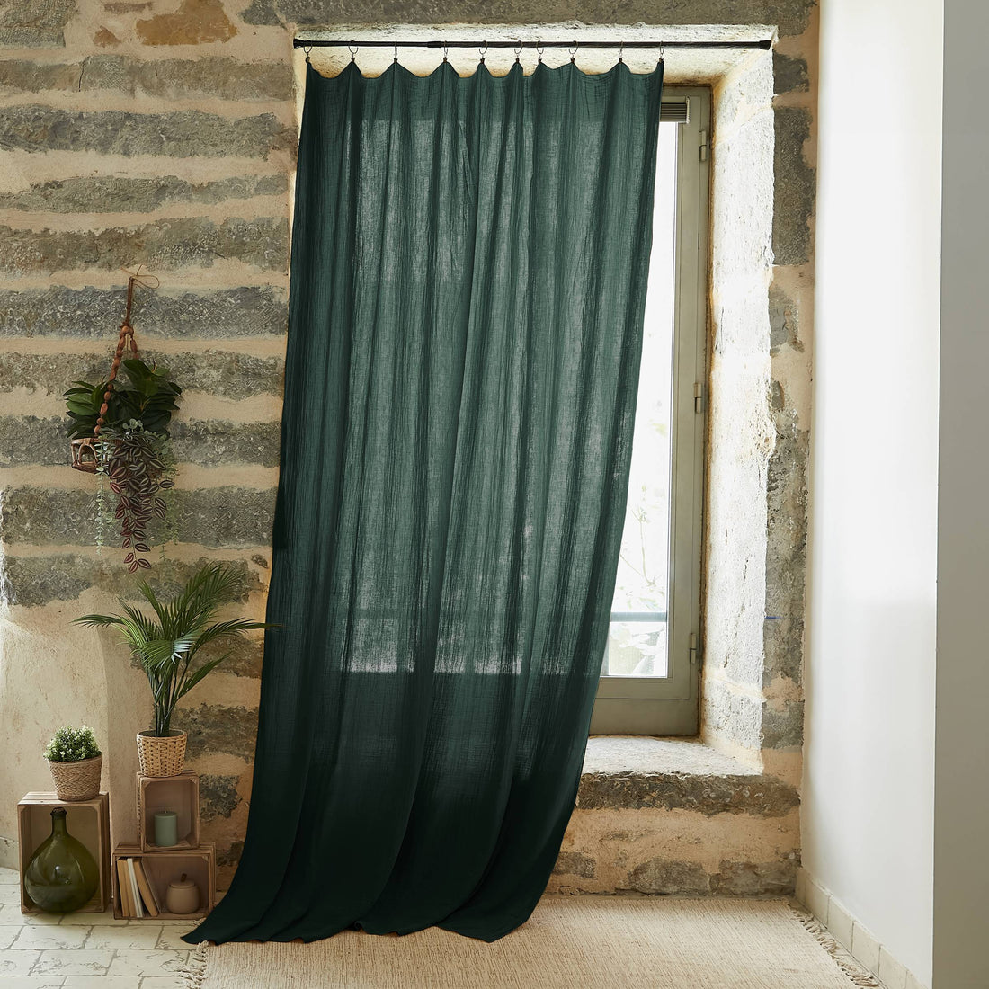 Fir green adjustable muslin curtain