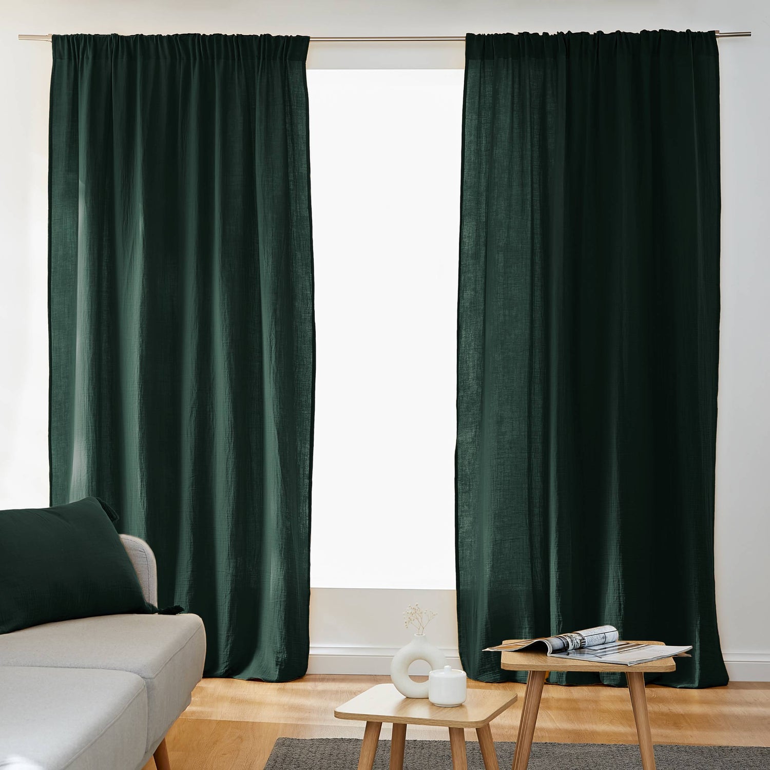 Fir tree muslin pencil pleat curtain