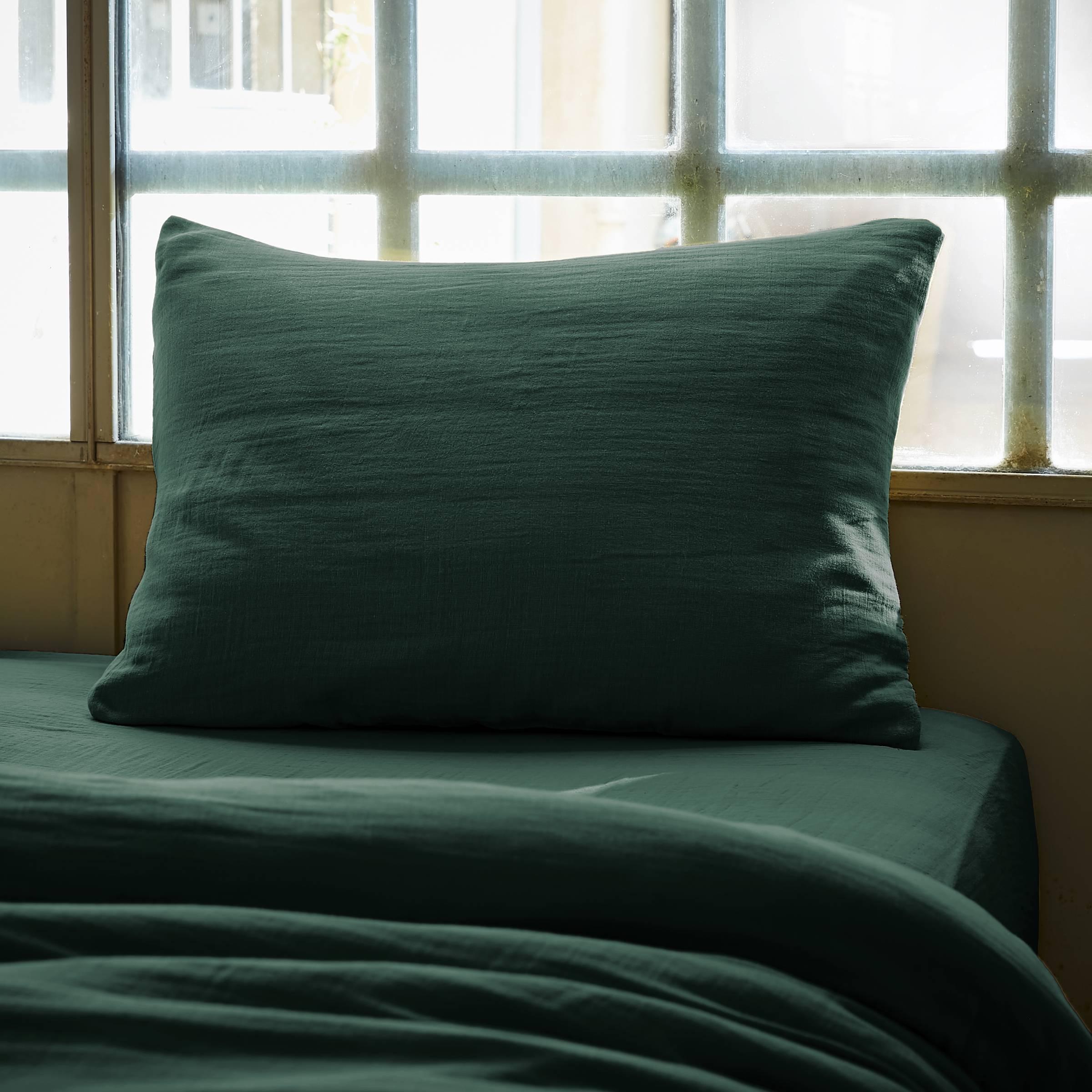 Fir green muslin pillowcase