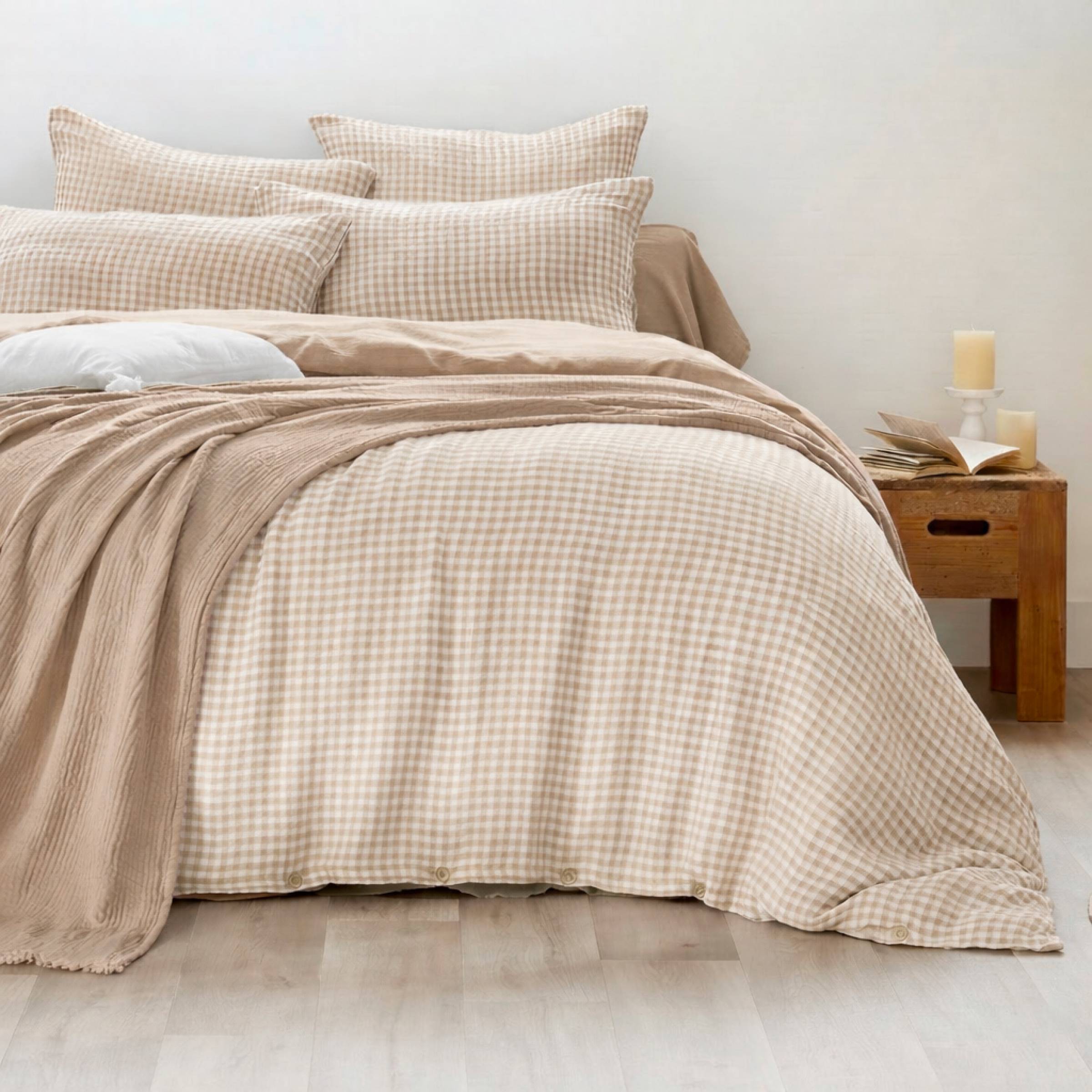 Taupe gingham muslin duvet cover