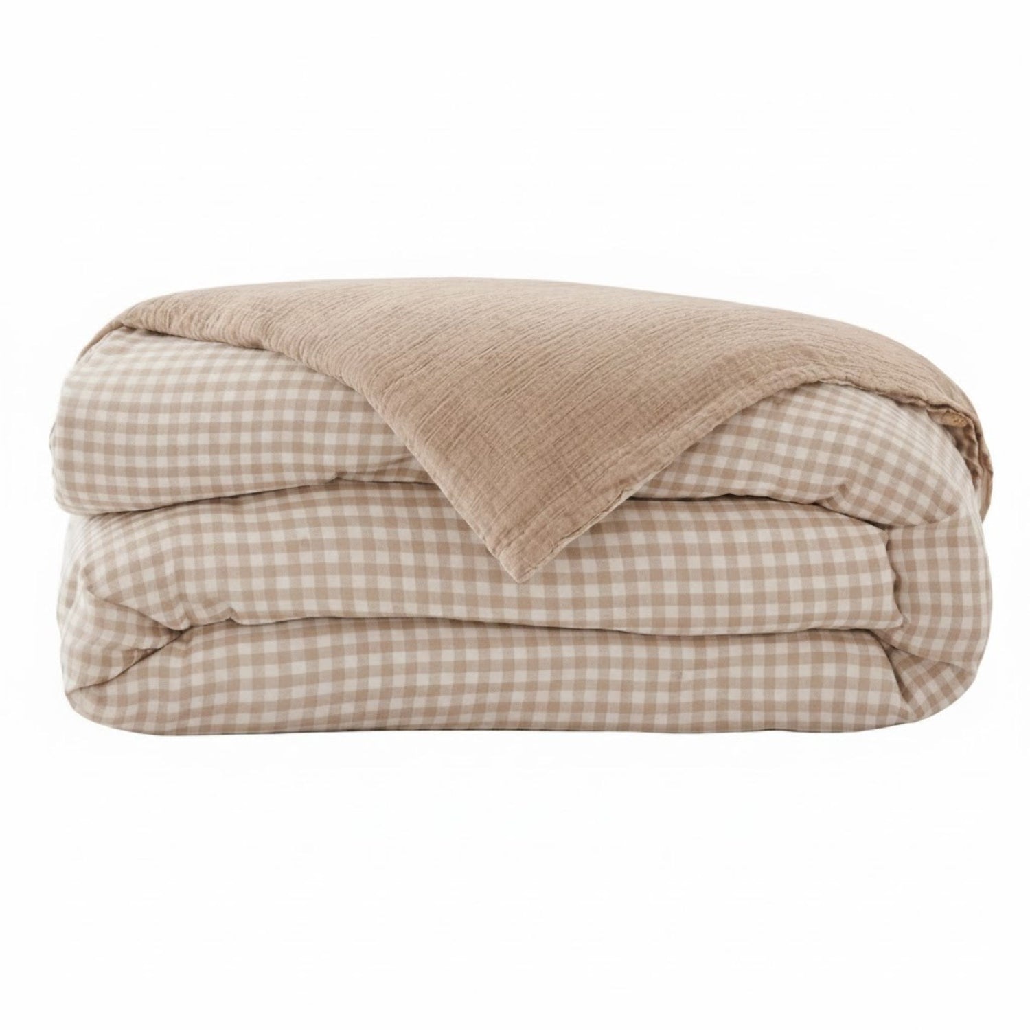 Taupe gingham muslin duvet cover