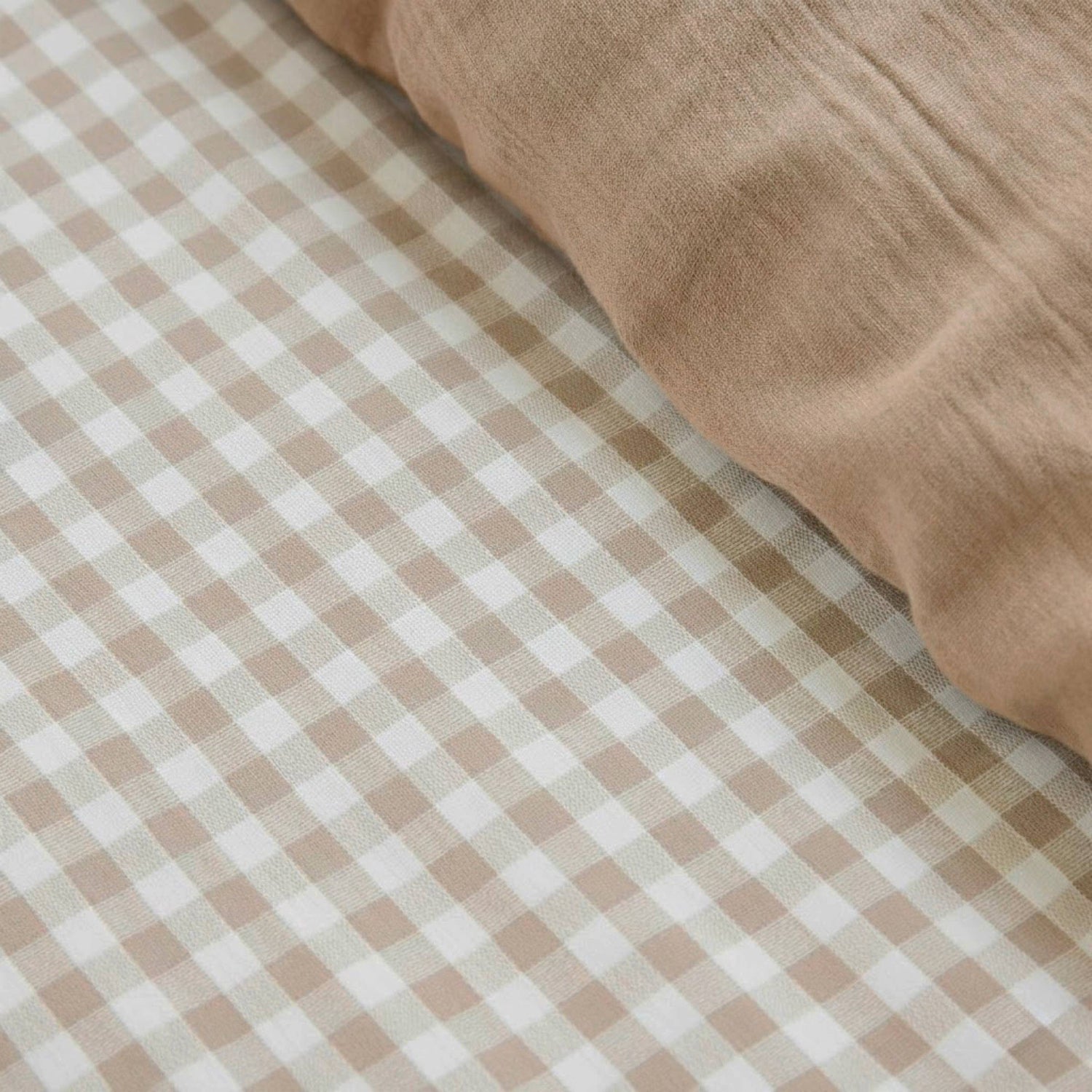 Taupe gingham muslin duvet cover