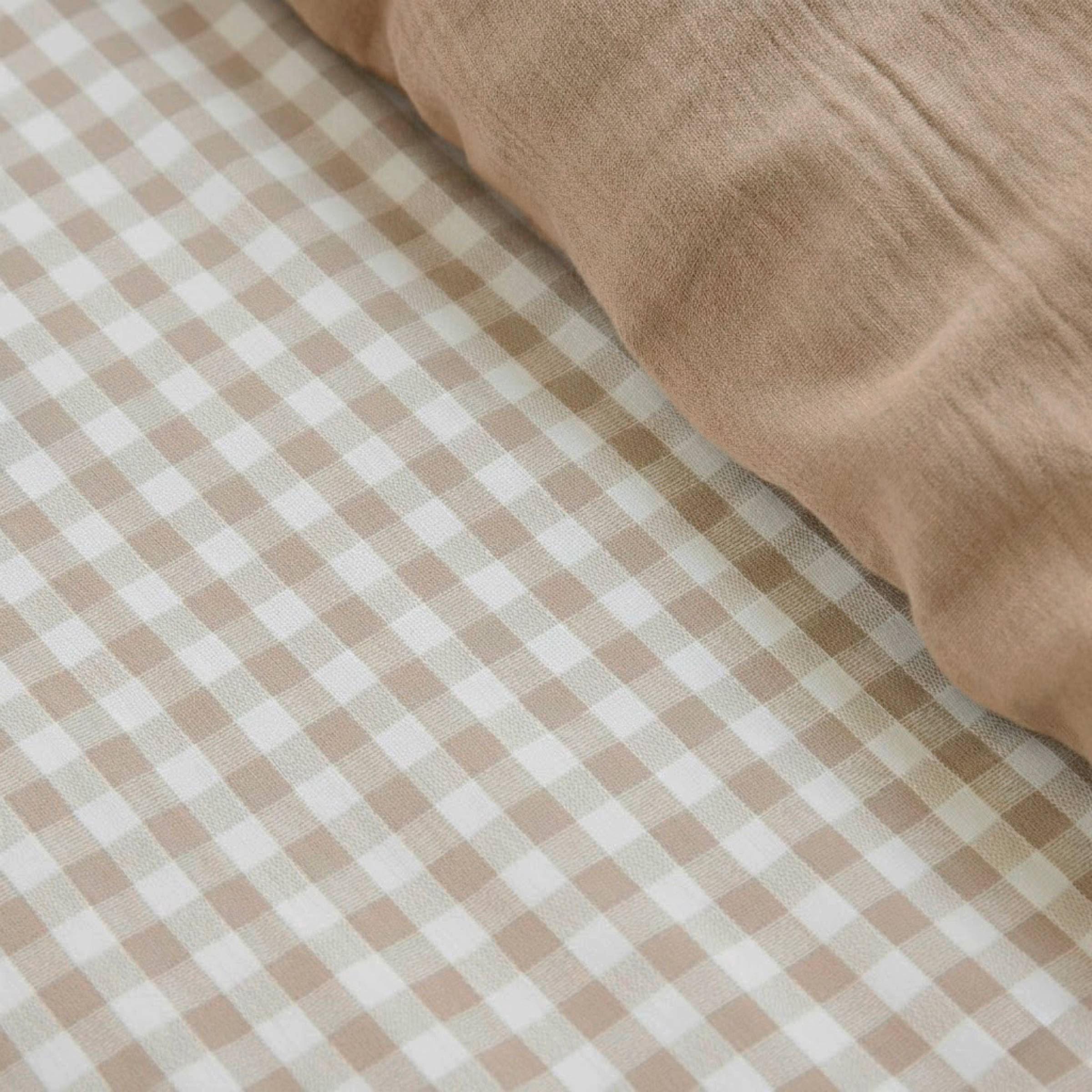 Taupe gingham muslin duvet cover
