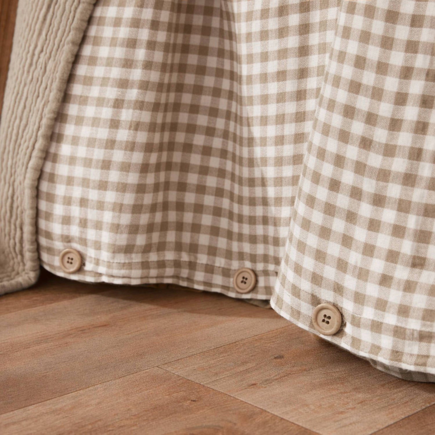Taupe gingham muslin duvet cover