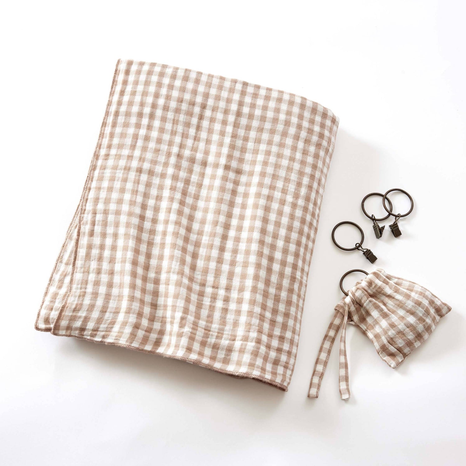 Taupe gingham adjustable muslin curtain