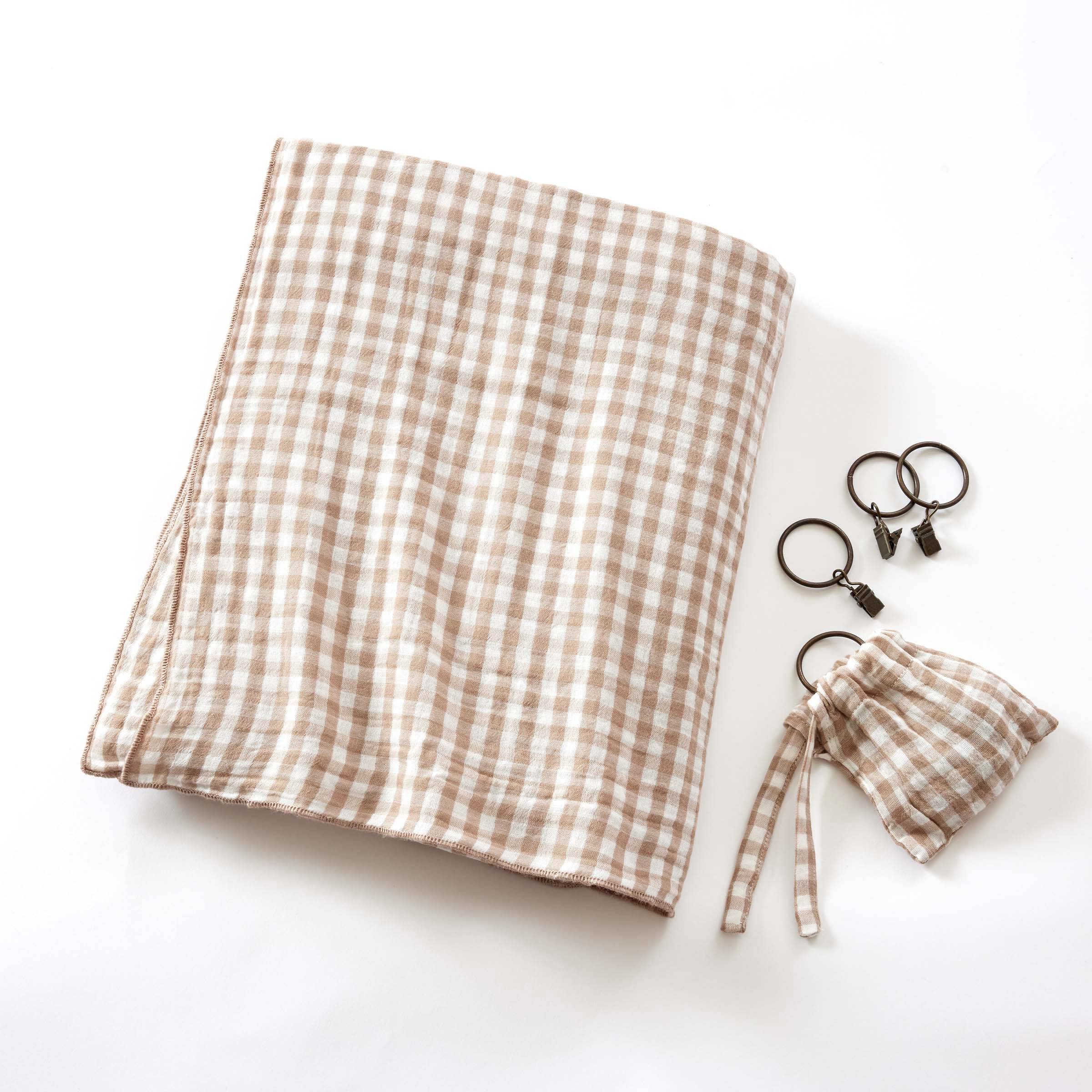 Taupe gingham adjustable muslin curtain