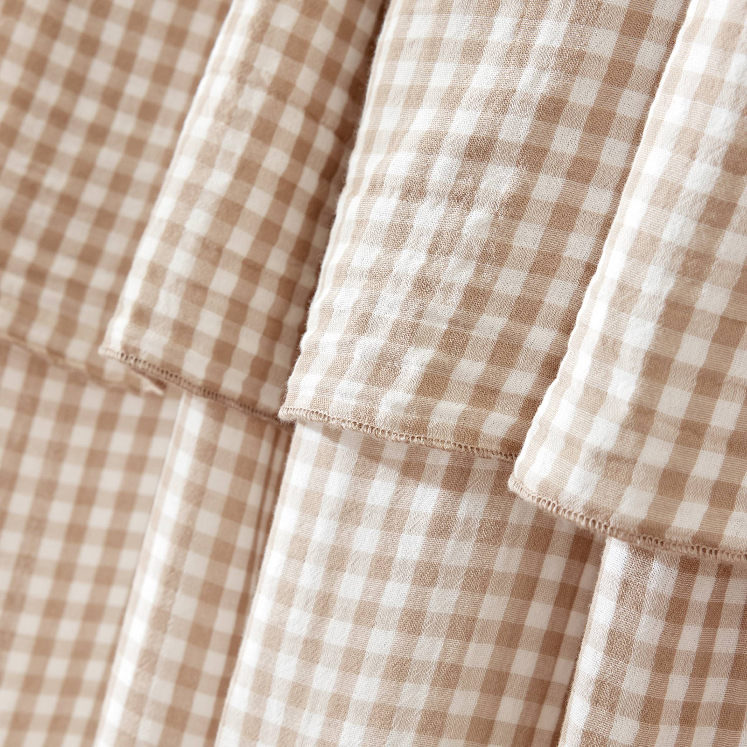 Taupe gingham adjustable muslin curtain