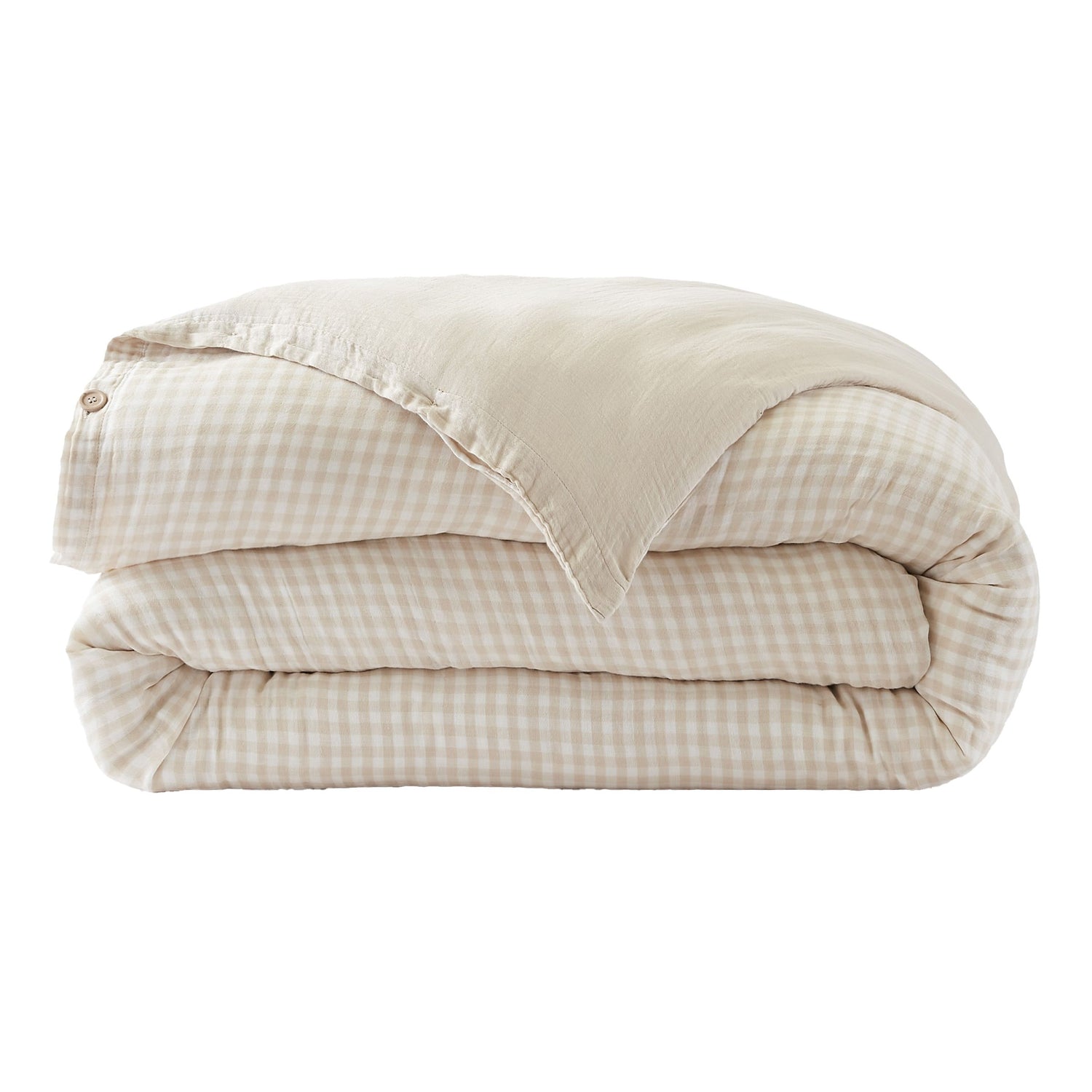 Beige gingham muslin duvet cover