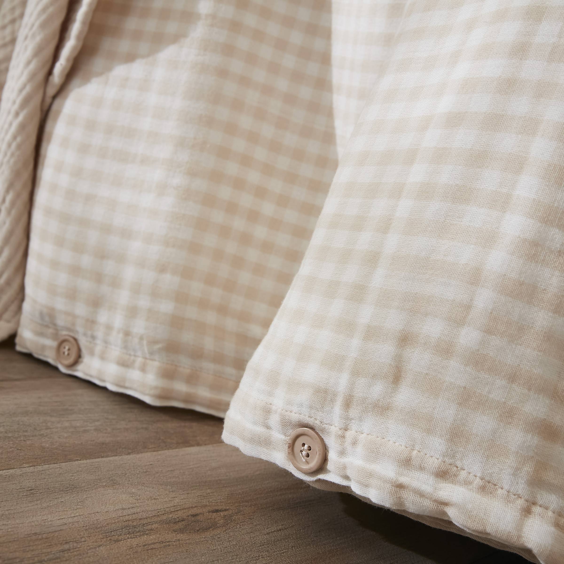 Beige gingham muslin duvet cover