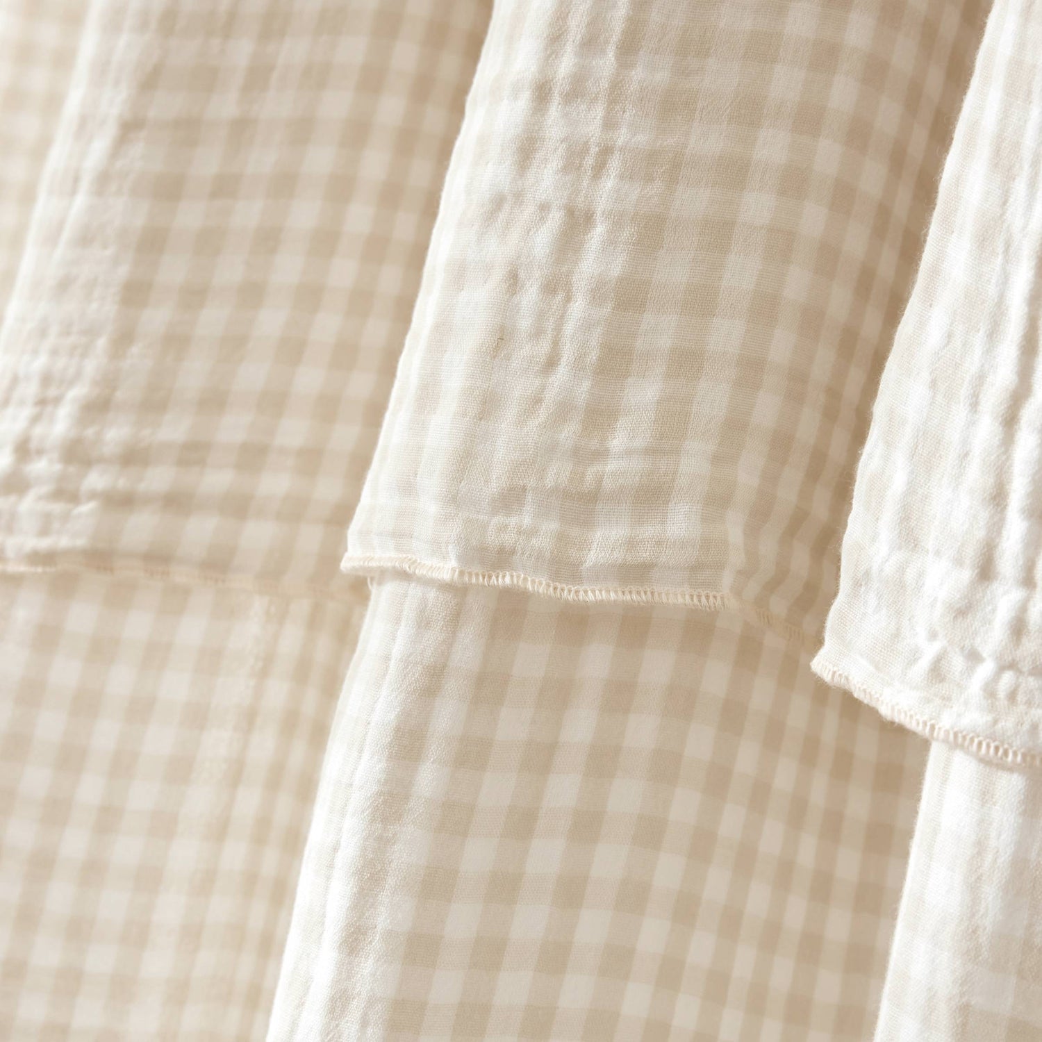 Beige gingham adjustable muslin curtain