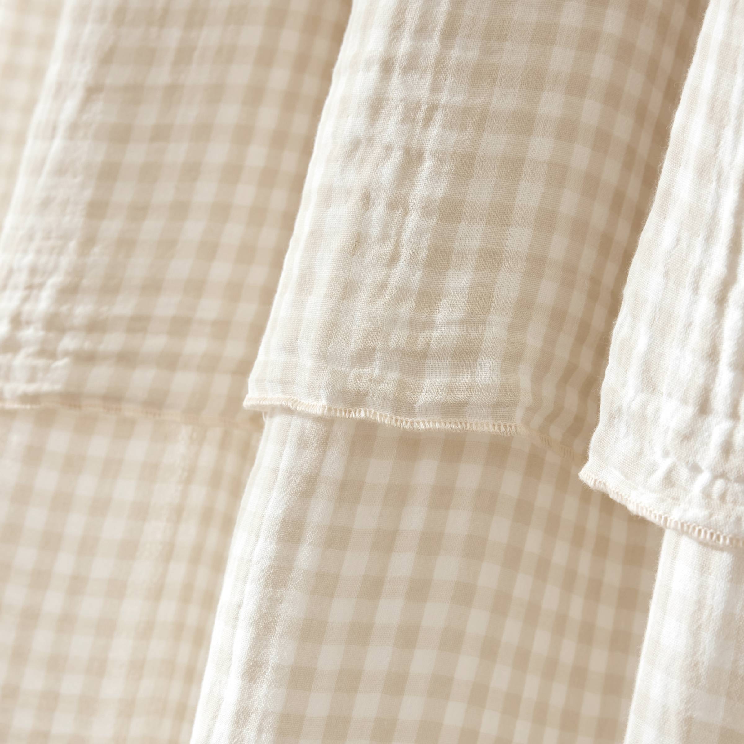 Beige gingham adjustable muslin curtain