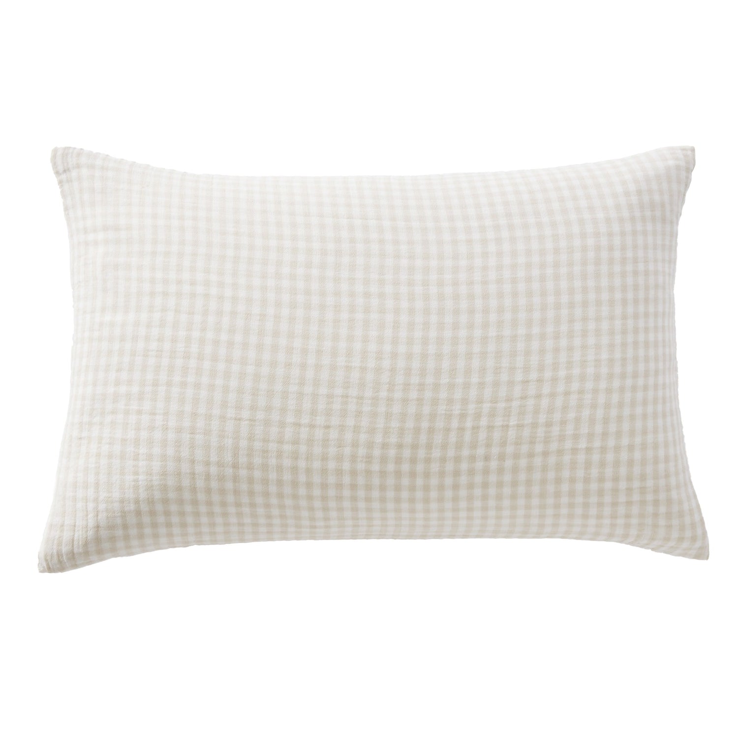 Beige gingham muslin pillowcase