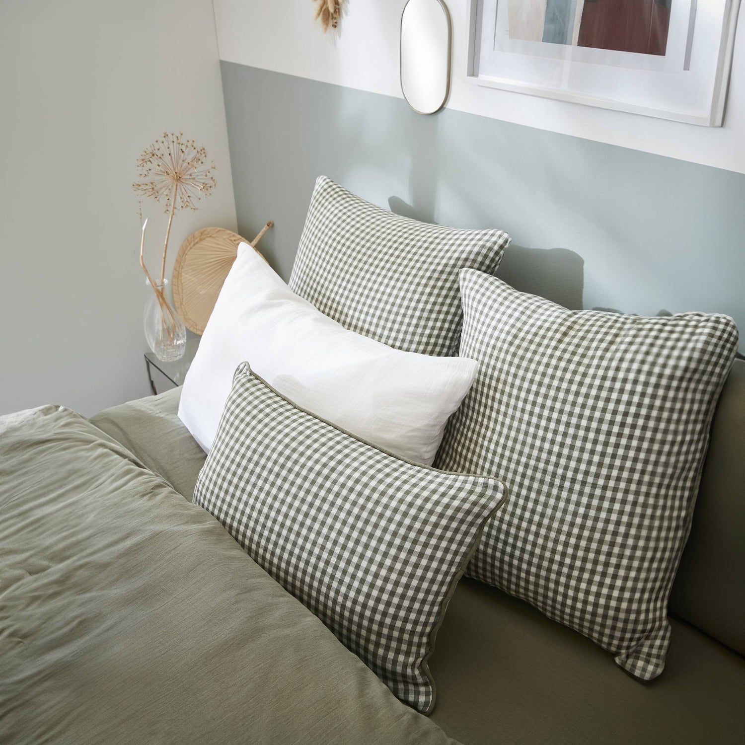 Rosemary green gingham muslin duvet cover