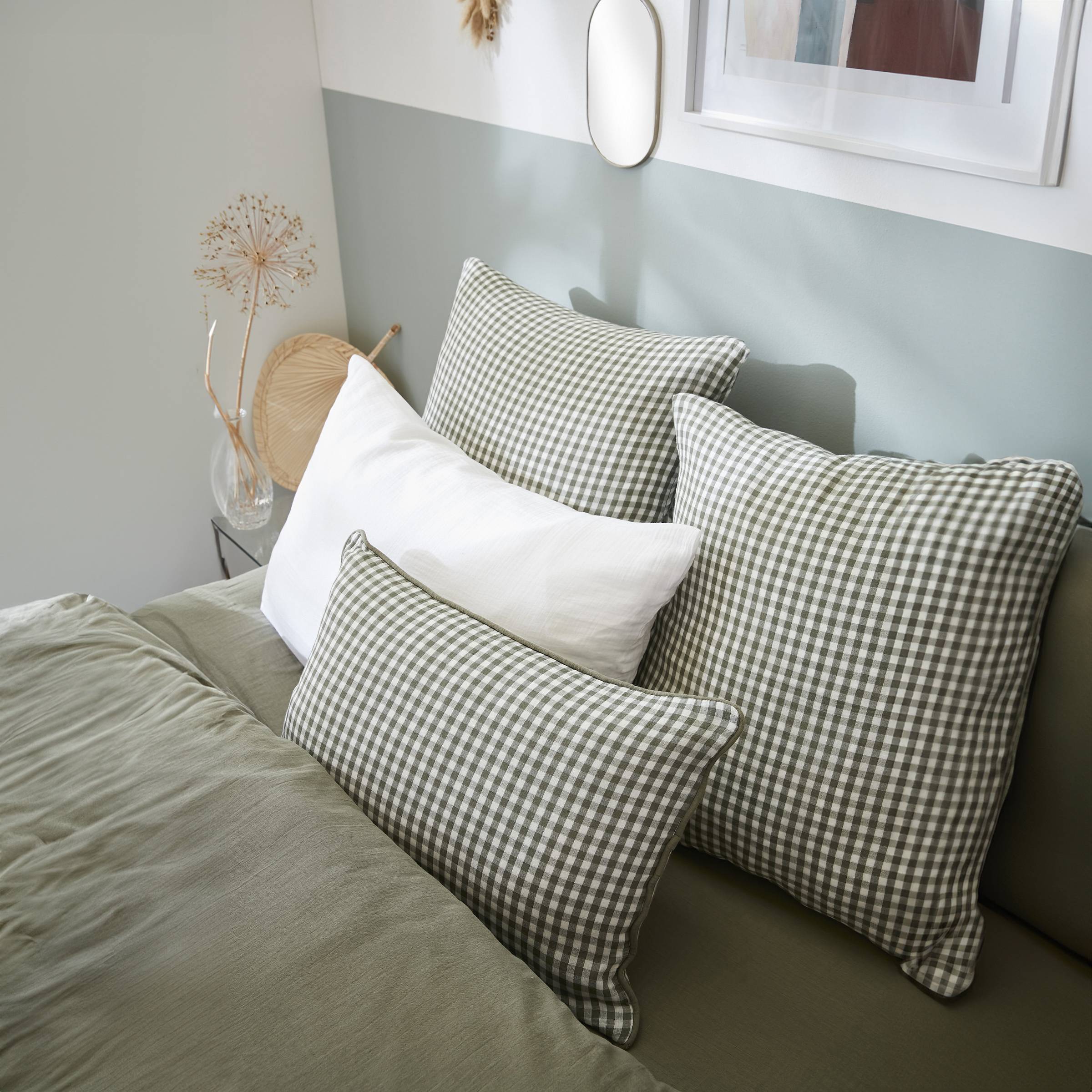 Rosemary green gingham muslin duvet cover