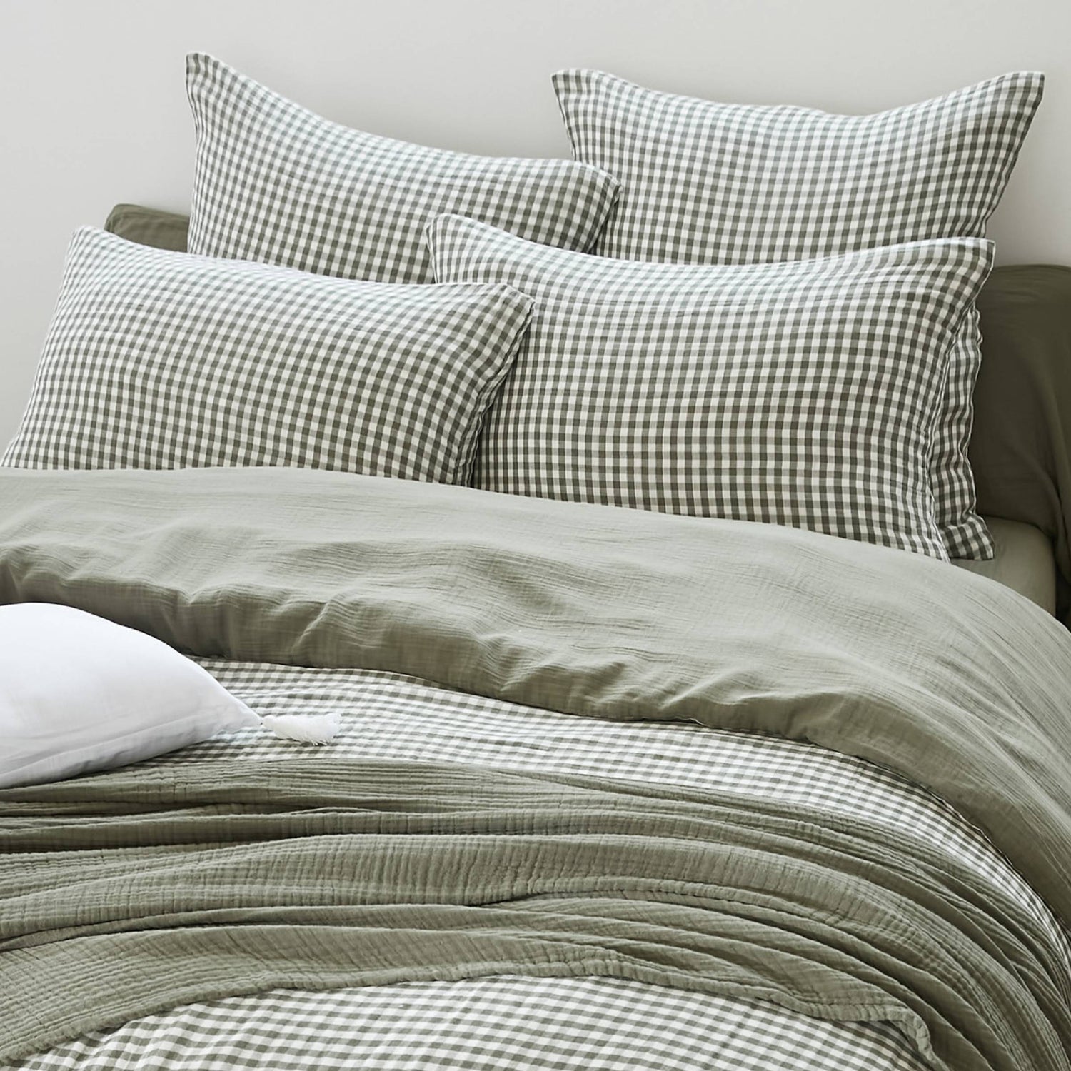 Rosemary green gingham muslin pillowcase
