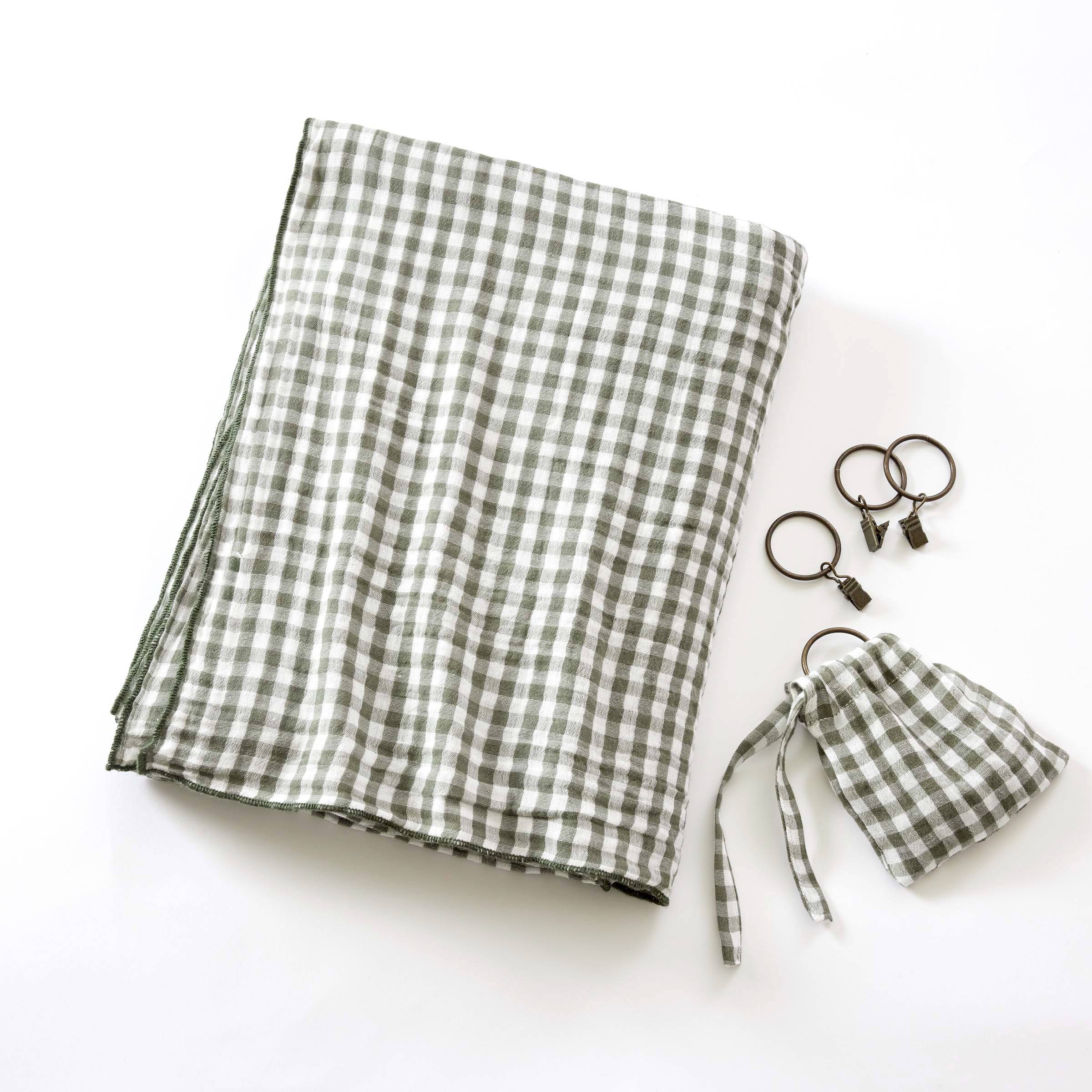 Rosemary green gingham adjustable muslin curtain